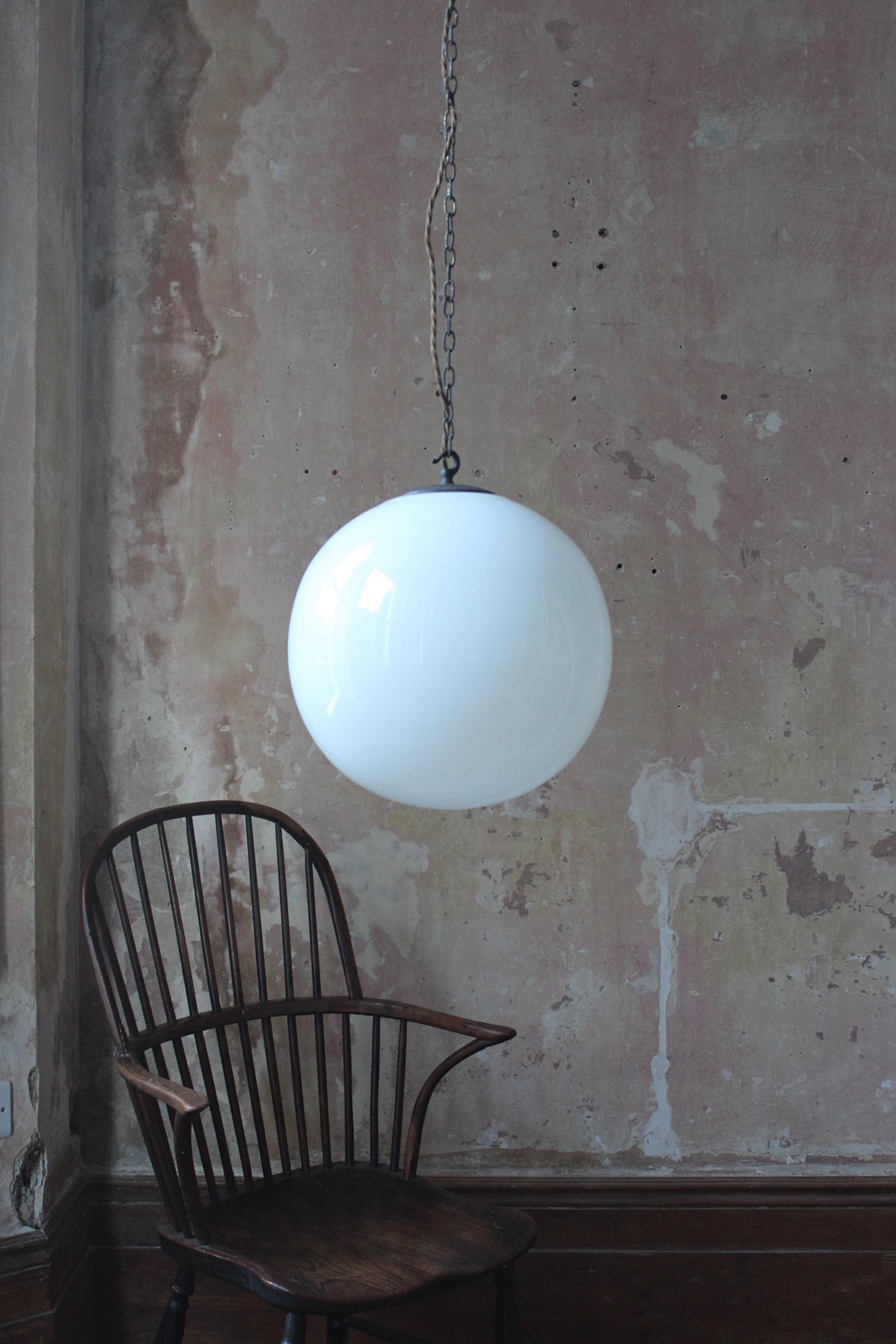 Blown Glass Ex RAF  Extra Large Bronze & Opaline Globe Pendants Lights Four Available