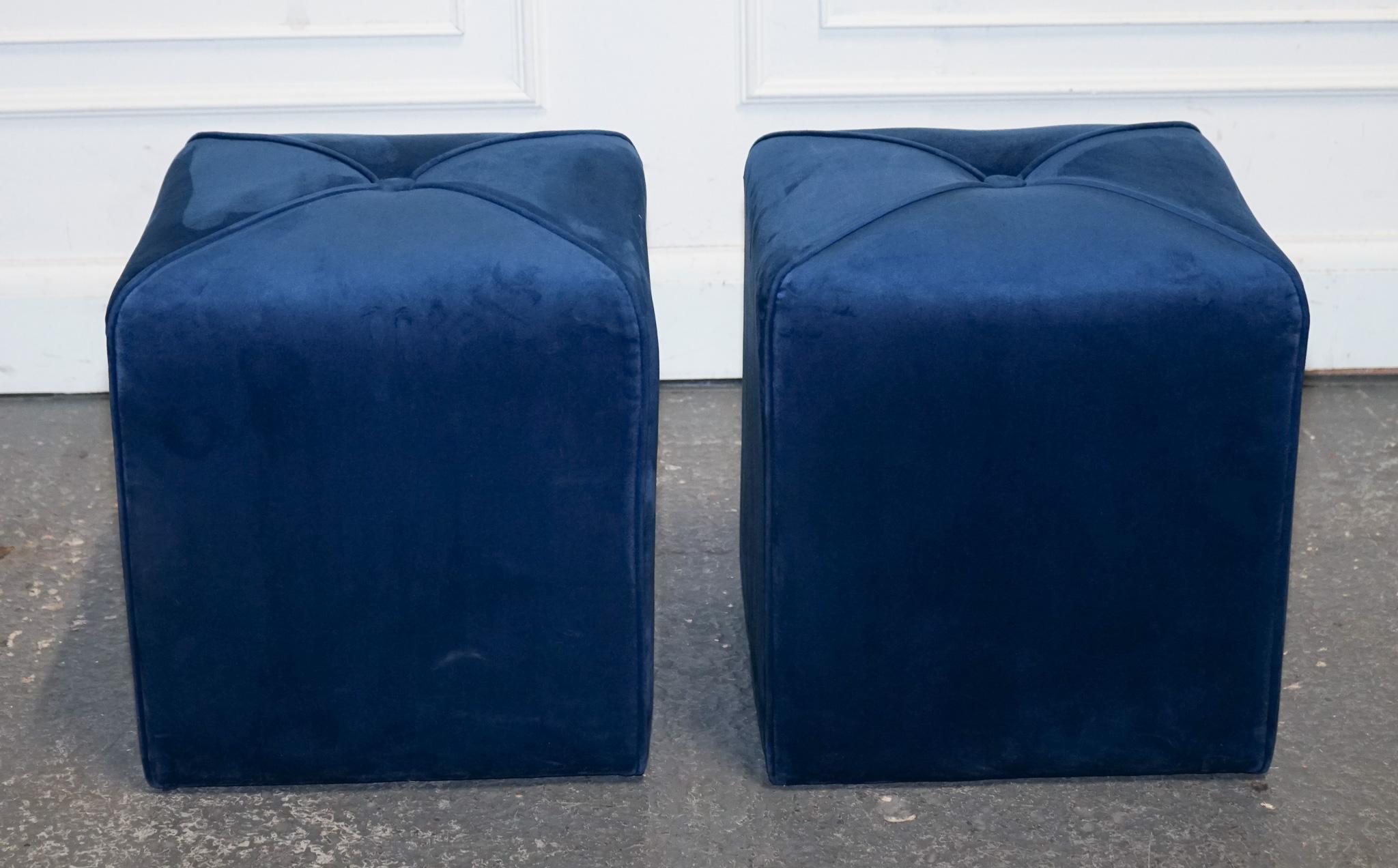 20ième siècle PAIR DE STOOLS BLEU FABRiC STYLE ART DECO EX SHOWROOM en vente