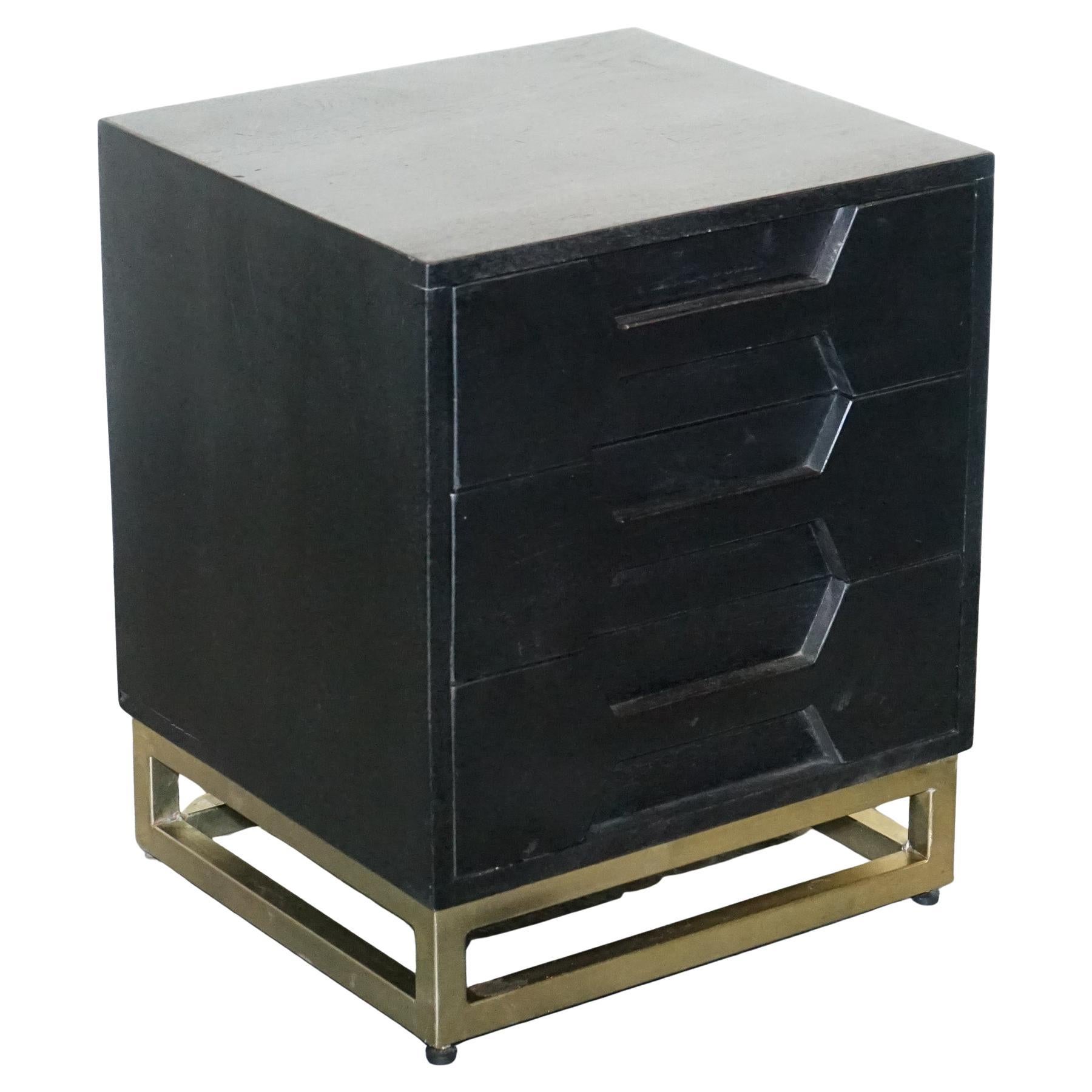EX SHOWROOM ATKING AND THYME HEX BLACK AND GOLD BEDSiDE TABLE For Sale