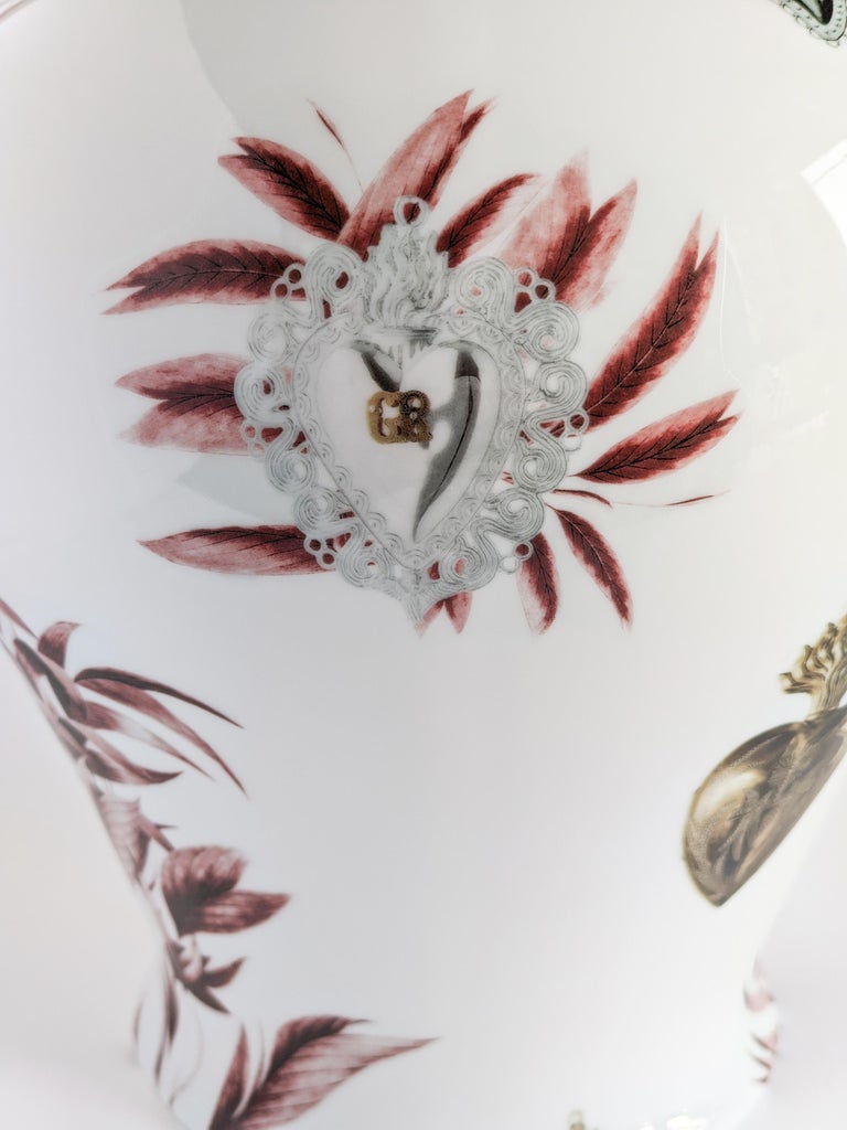 Italian Ex Voto, Contemporary Porcelain Vase with Decorative Design by Vito Nesta For Sale