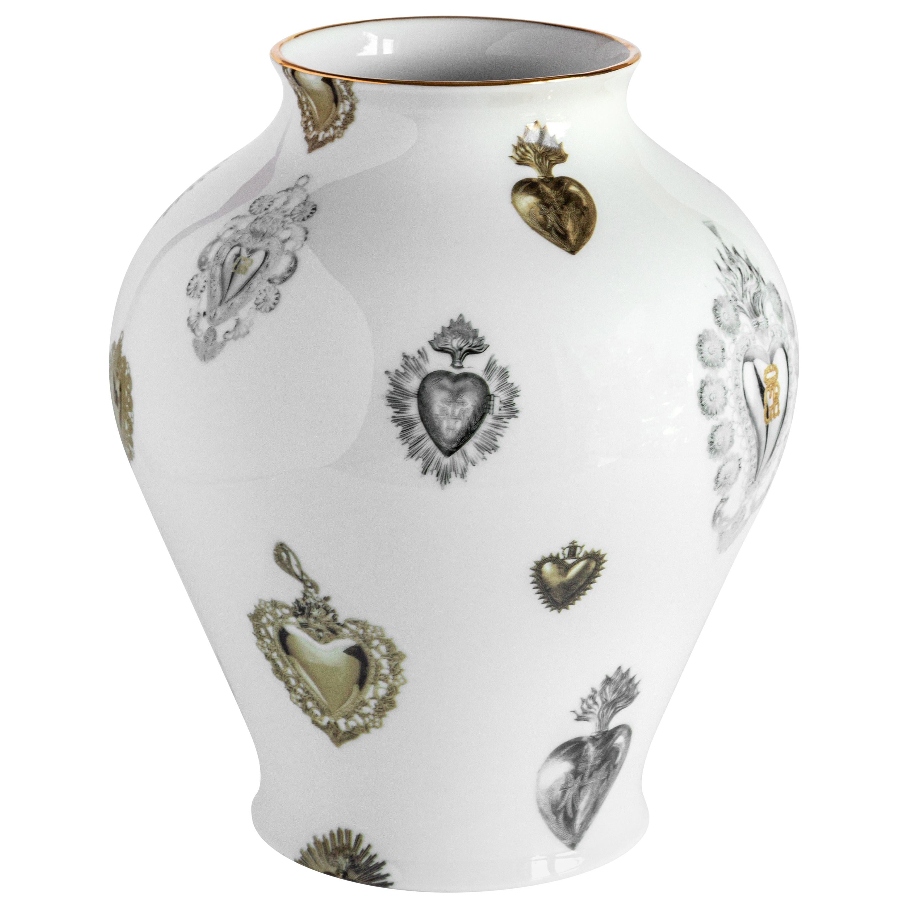 Ex Voto, Contemporary Porcelain Vase with Decorative Design by Vito Nesta For Sale