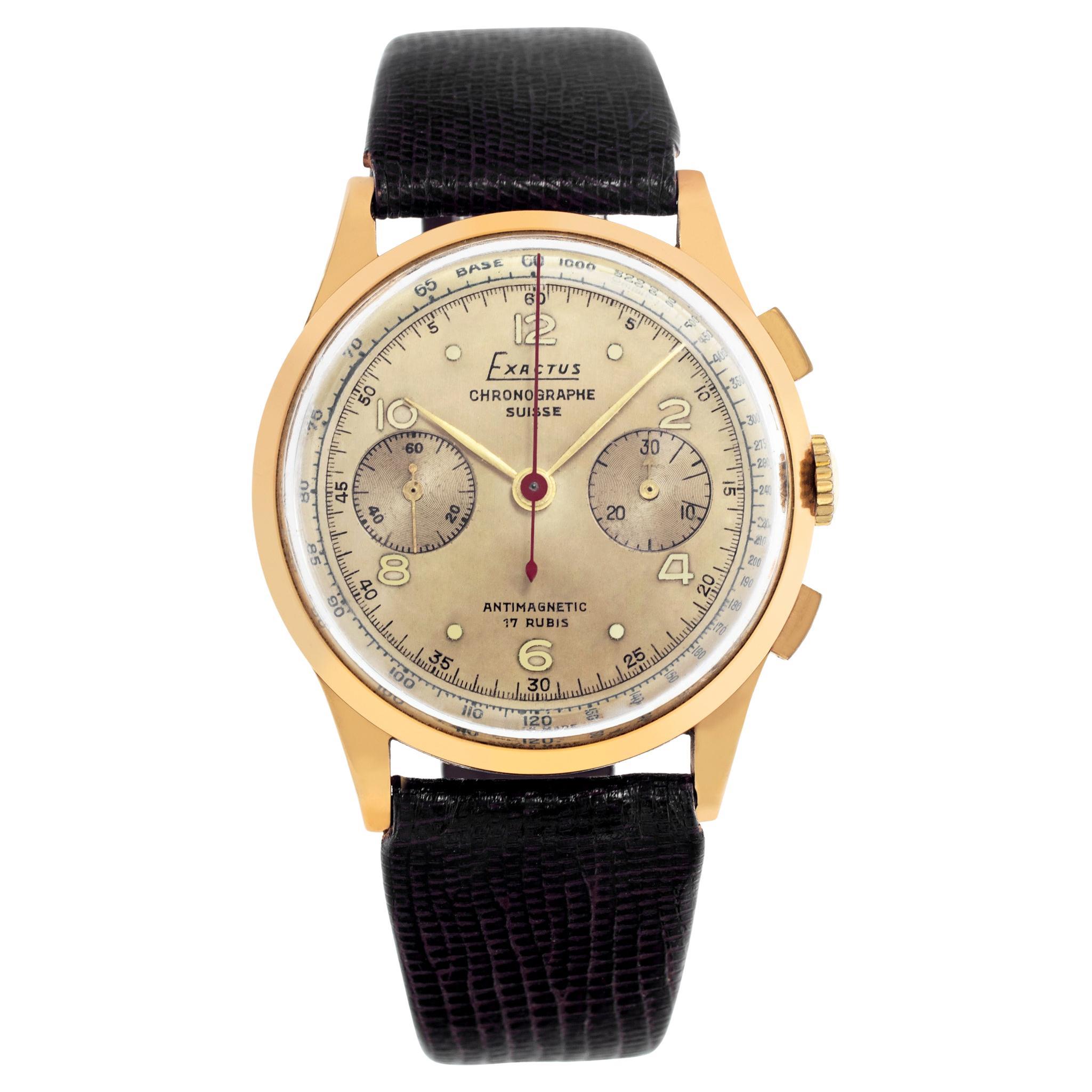 Exactus Chronograph 18k Yellow Gold Manual Wristwatch For Sale
