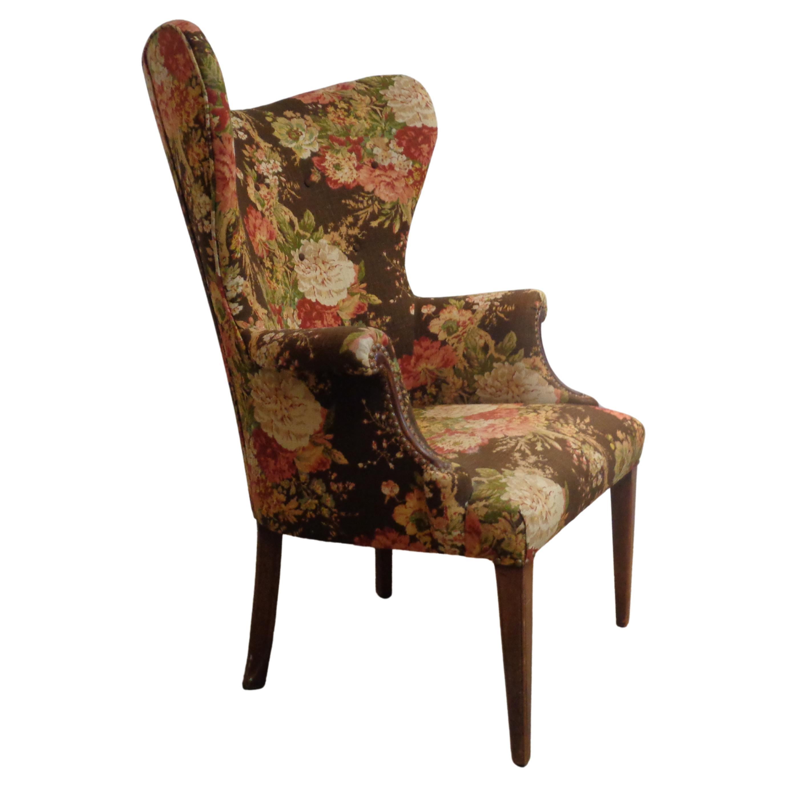 Hollywood Regency Exaggerated Butterfly Back Wing Chair, Circa 1940