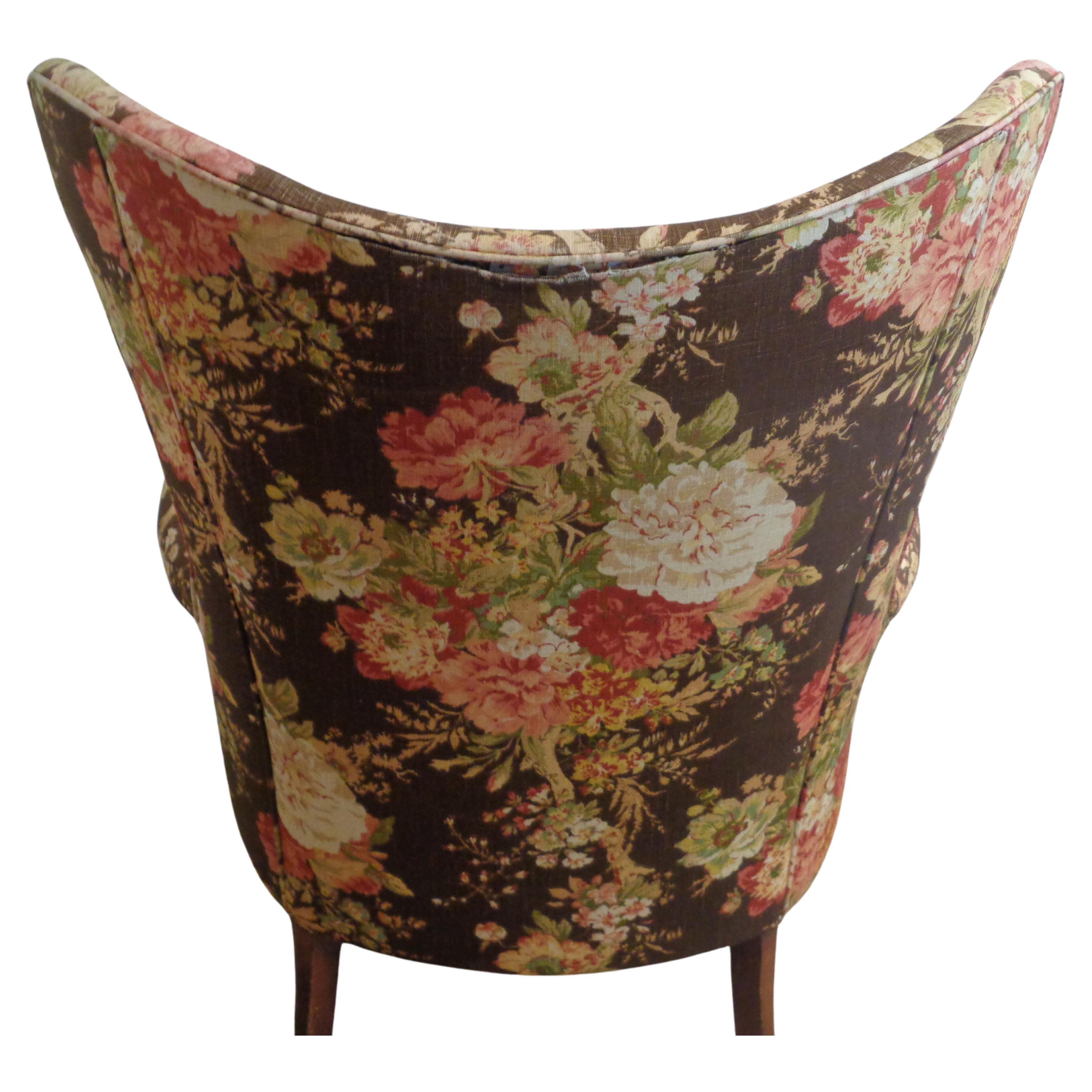 Brass Exaggerated Butterfly Back Wing Chair, Circa 1940