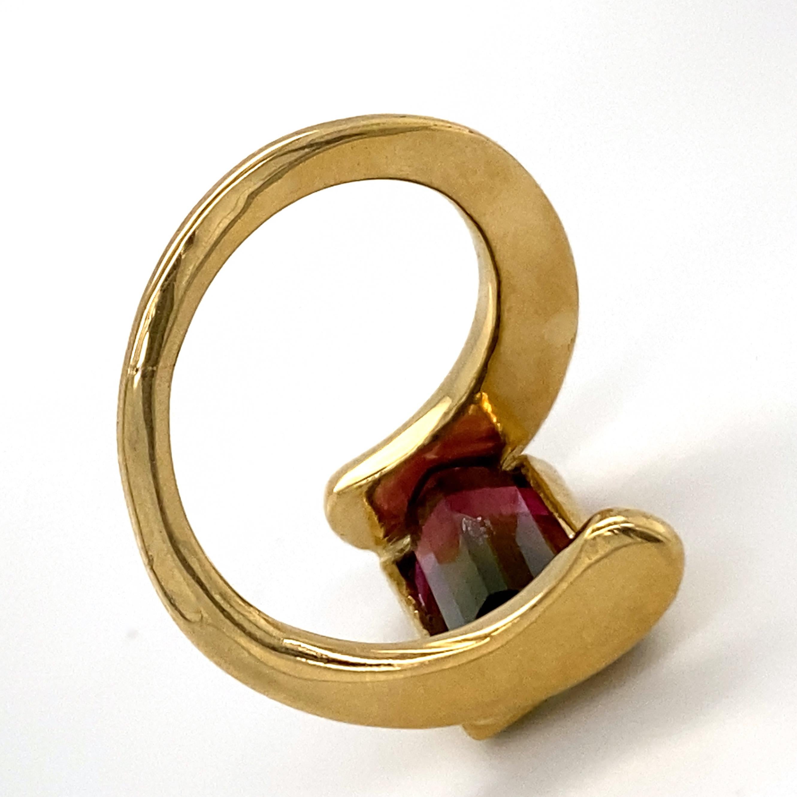 Exaggerated Bypass Ring with 4.75ct Watermelon Tourmaline in 18 Karat Gold 3