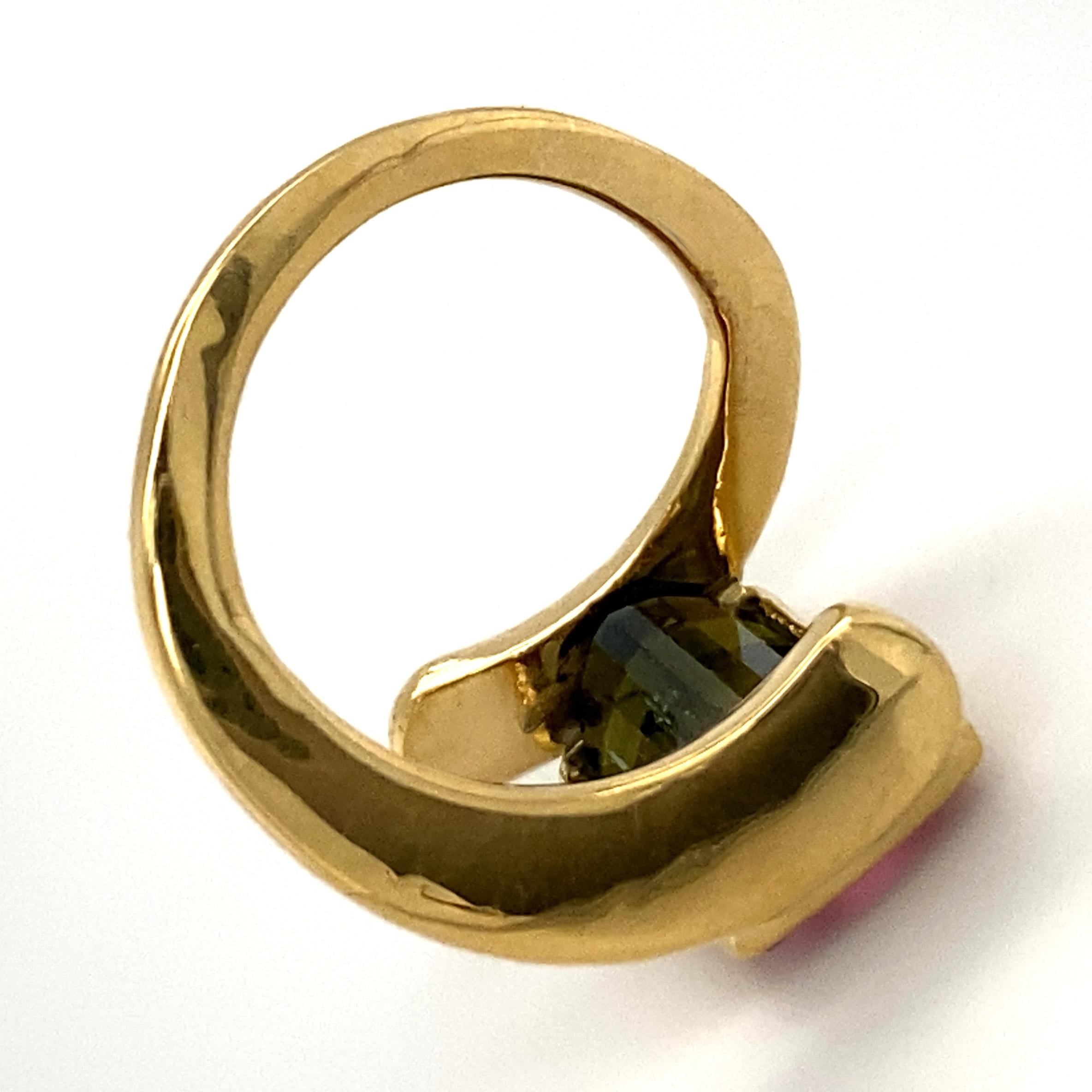Exaggerated Bypass Ring with 4.75ct Watermelon Tourmaline in 18 Karat Gold 4