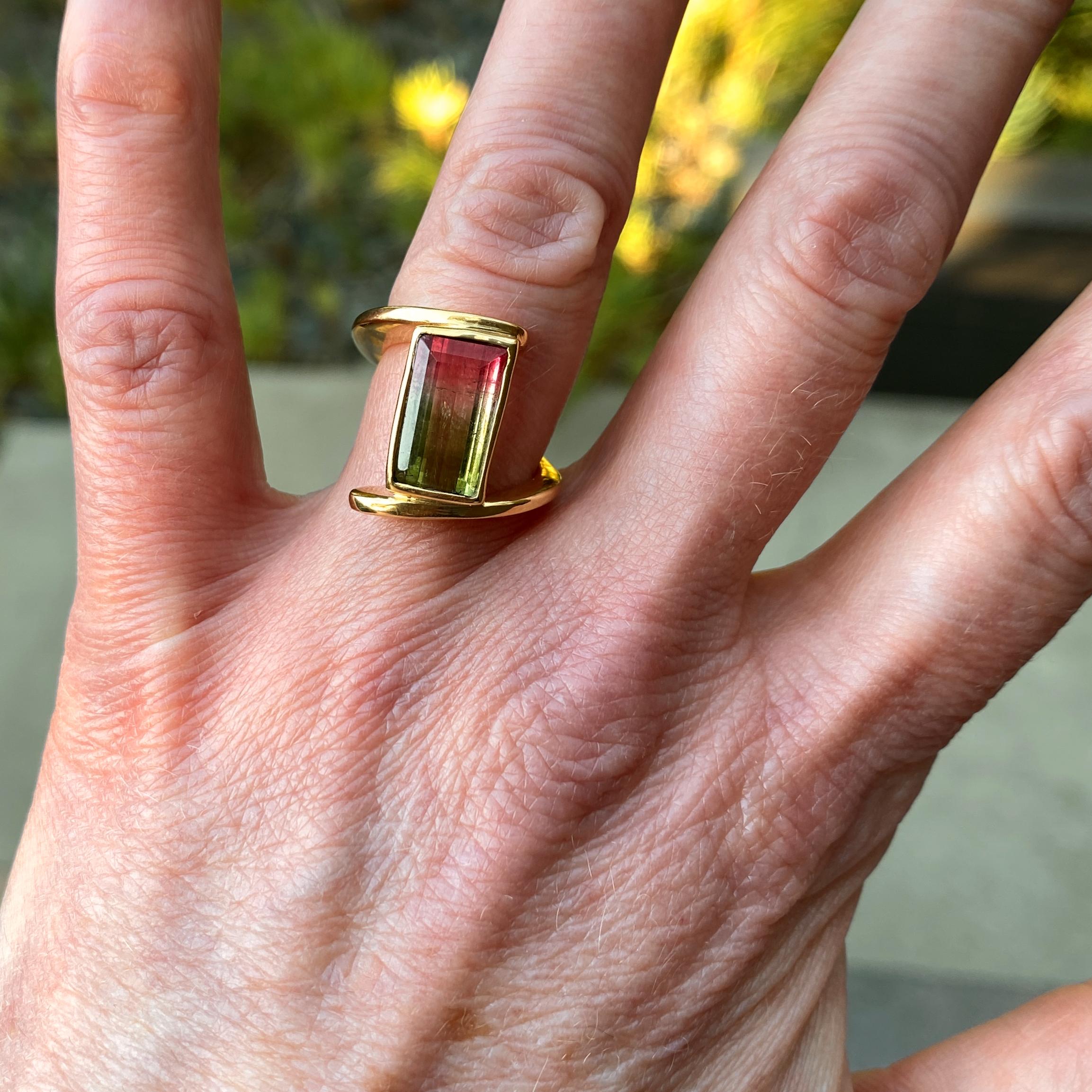 Contemporary Exaggerated Bypass Ring with 4.75ct Watermelon Tourmaline in 18 Karat Gold
