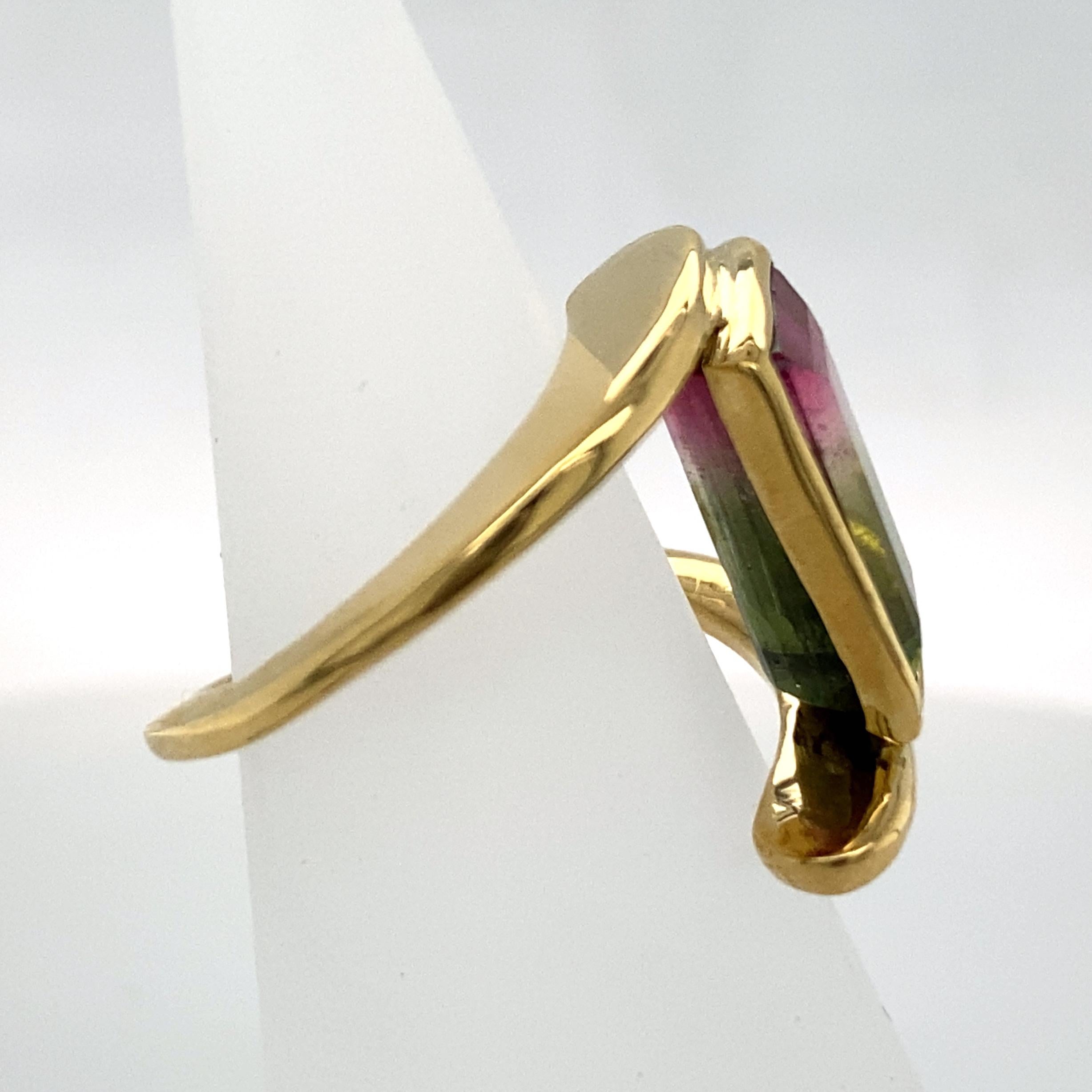 Women's or Men's Exaggerated Bypass Ring with 4.75ct Watermelon Tourmaline in 18 Karat Gold