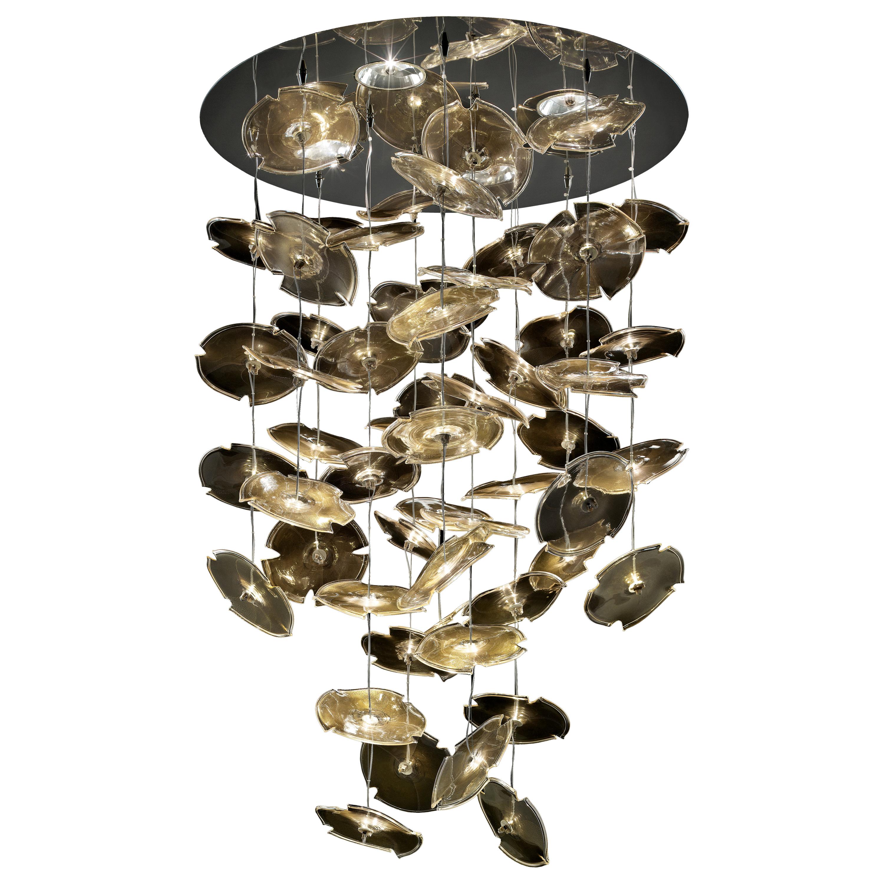 Gold (Crystal Gold_OO) Exagon 7126 Suspension Lamp in Glass with Polished Chrome, by Barovier&Toso