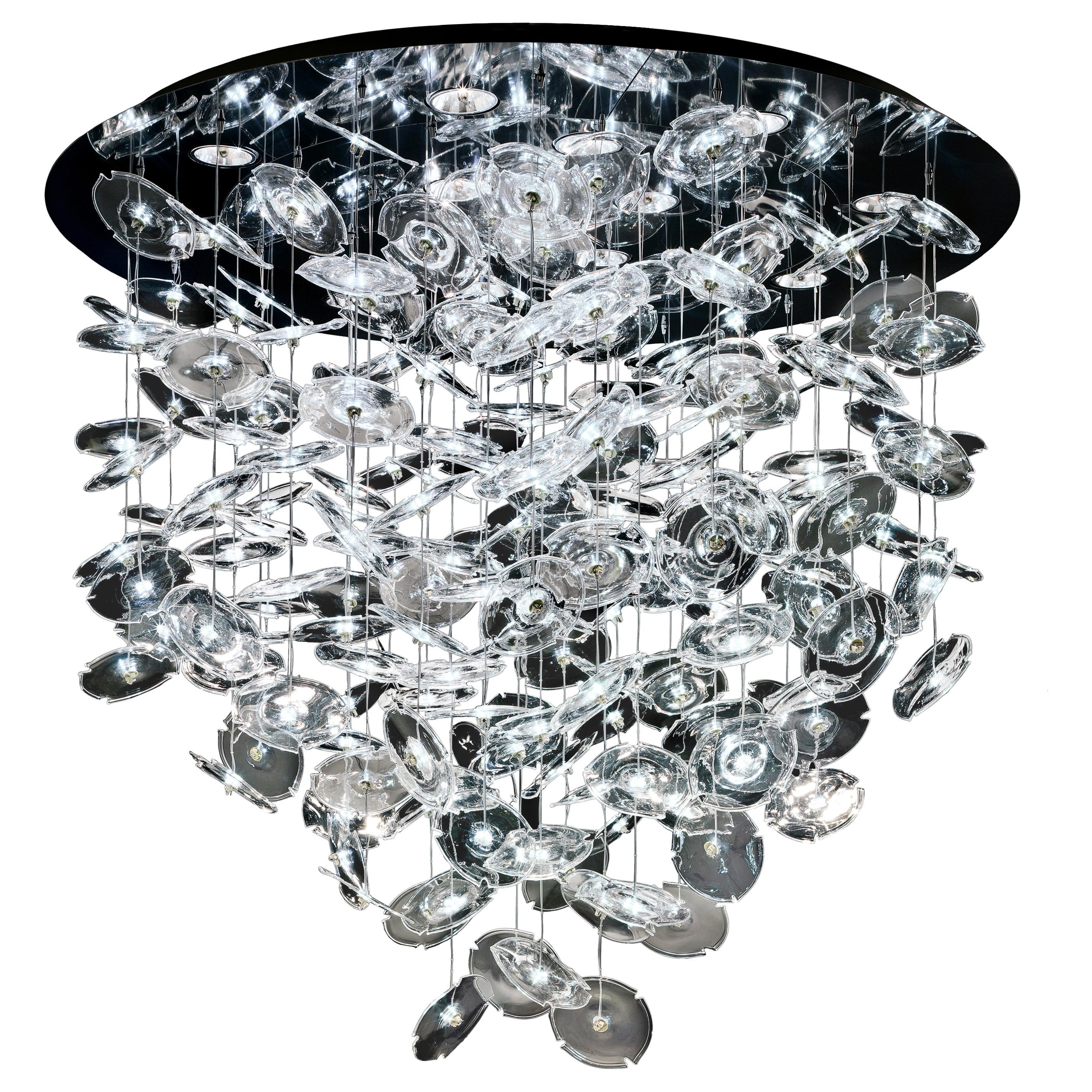 Clear (Crystal_CC) Exagon 7128 Suspension Lamp in Glass with Polished Chrome, by Barovier&Toso