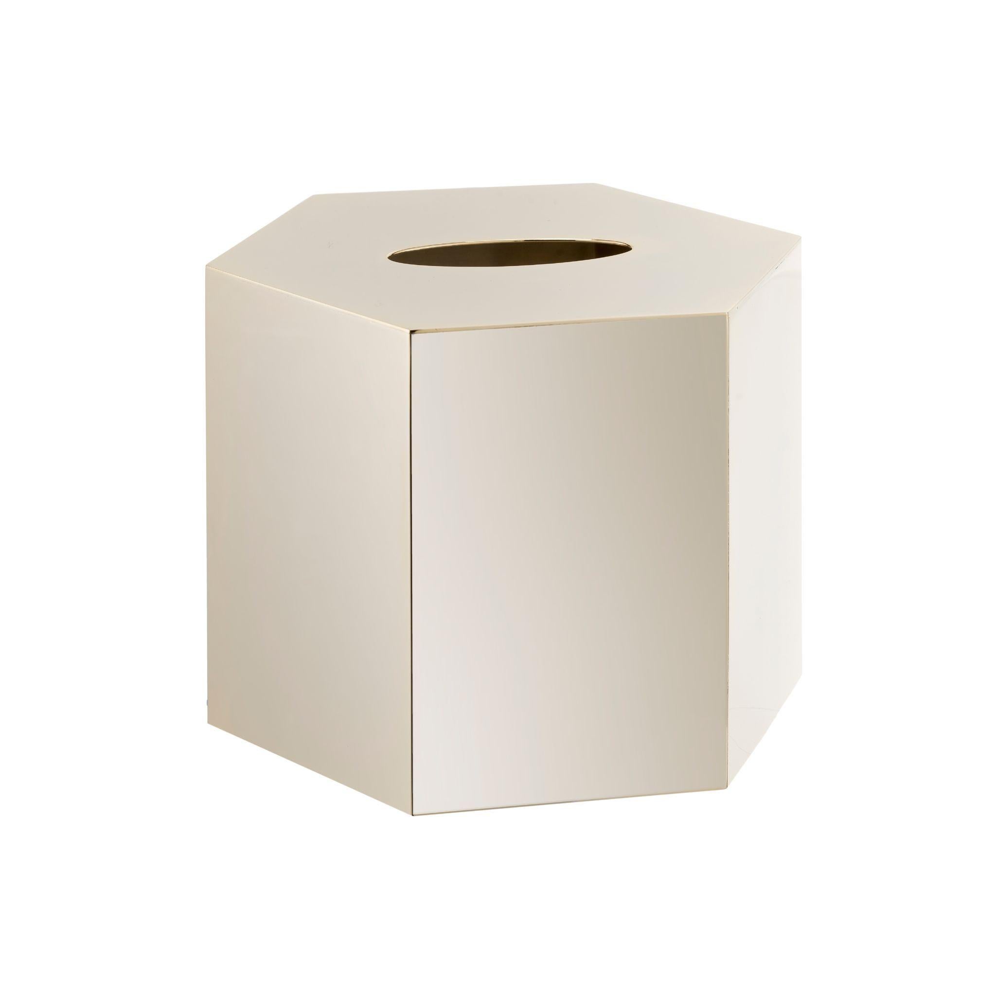 Add a touch of elegance to your home decor with our hexagonal brass kleenex box. Made from high-quality brass, its unique and stylish design adds sophistication to any space. Perfect for holding your tissues in style, it is a functional and