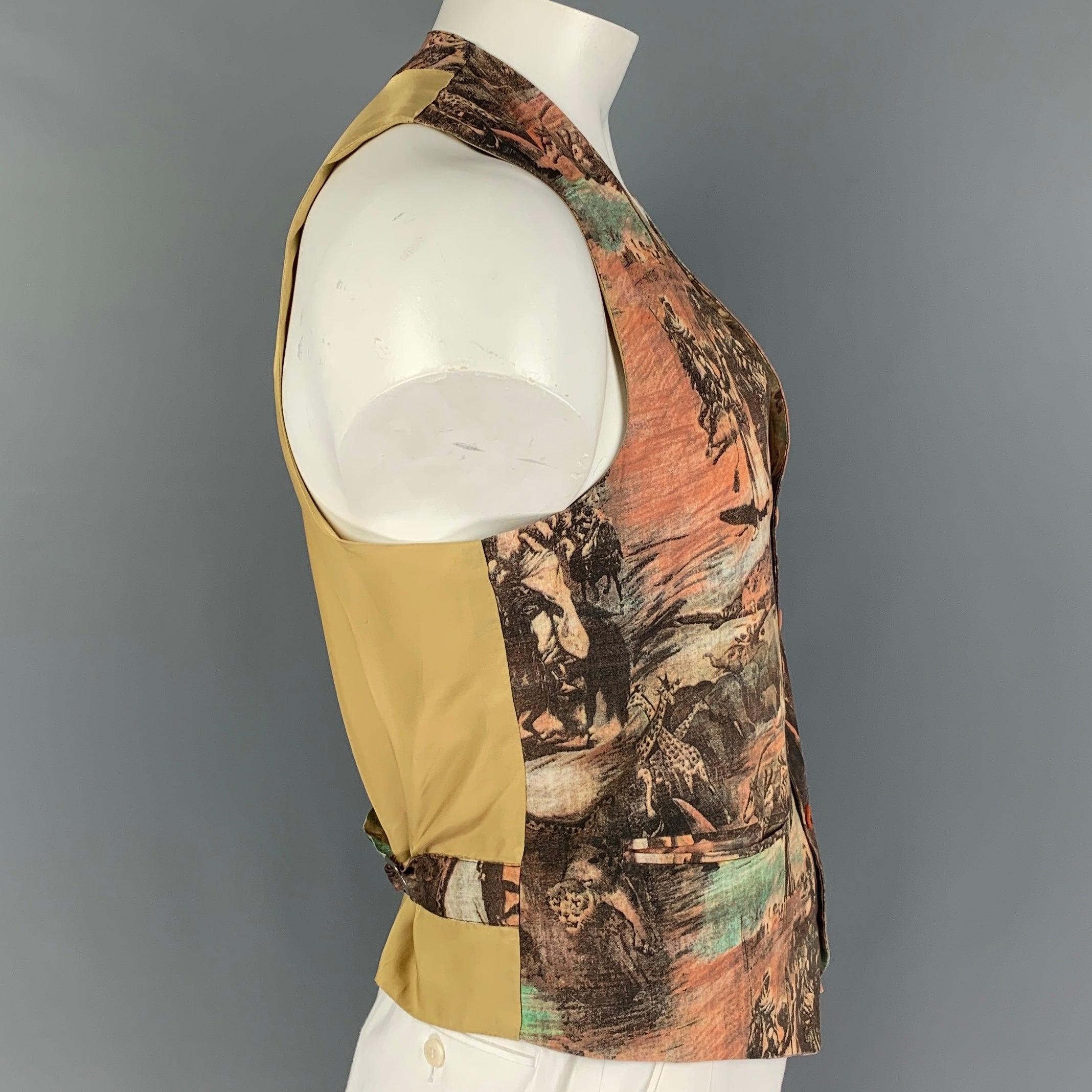 EXAMPLE by MISSONI Size M Brown Gold Print Buttoned Vest In Good Condition For Sale In San Francisco, CA