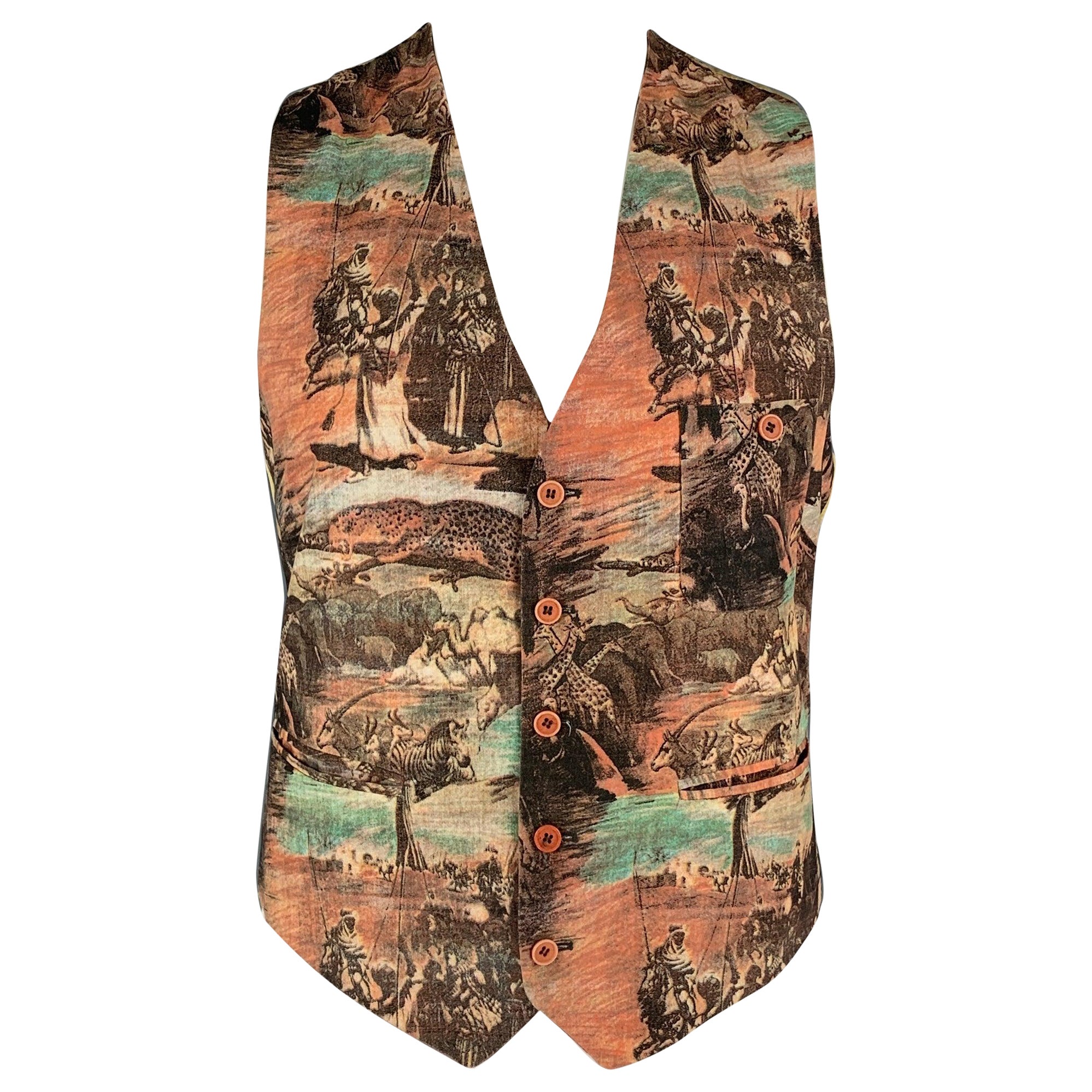 EXAMPLE by MISSONI Size M Brown Gold Print Buttoned Vest For Sale