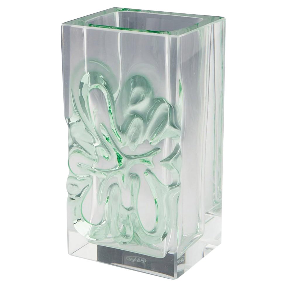 Exbor Green Amoeba Block Vase Designed by Ladislav Oliva, c1968 For Sale