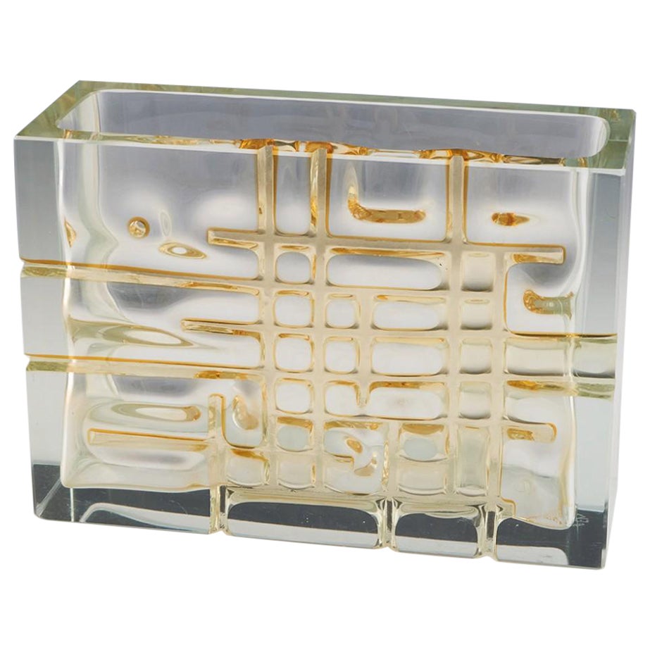 Vase à grille jaune d'Exbor conçu par Ladislav Oliva, 1970 en vente