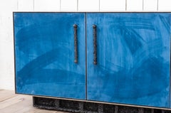 Excavated Bureau 'EB-1' in Silver Plated Bronze, Blue Suede, Cast Pewter