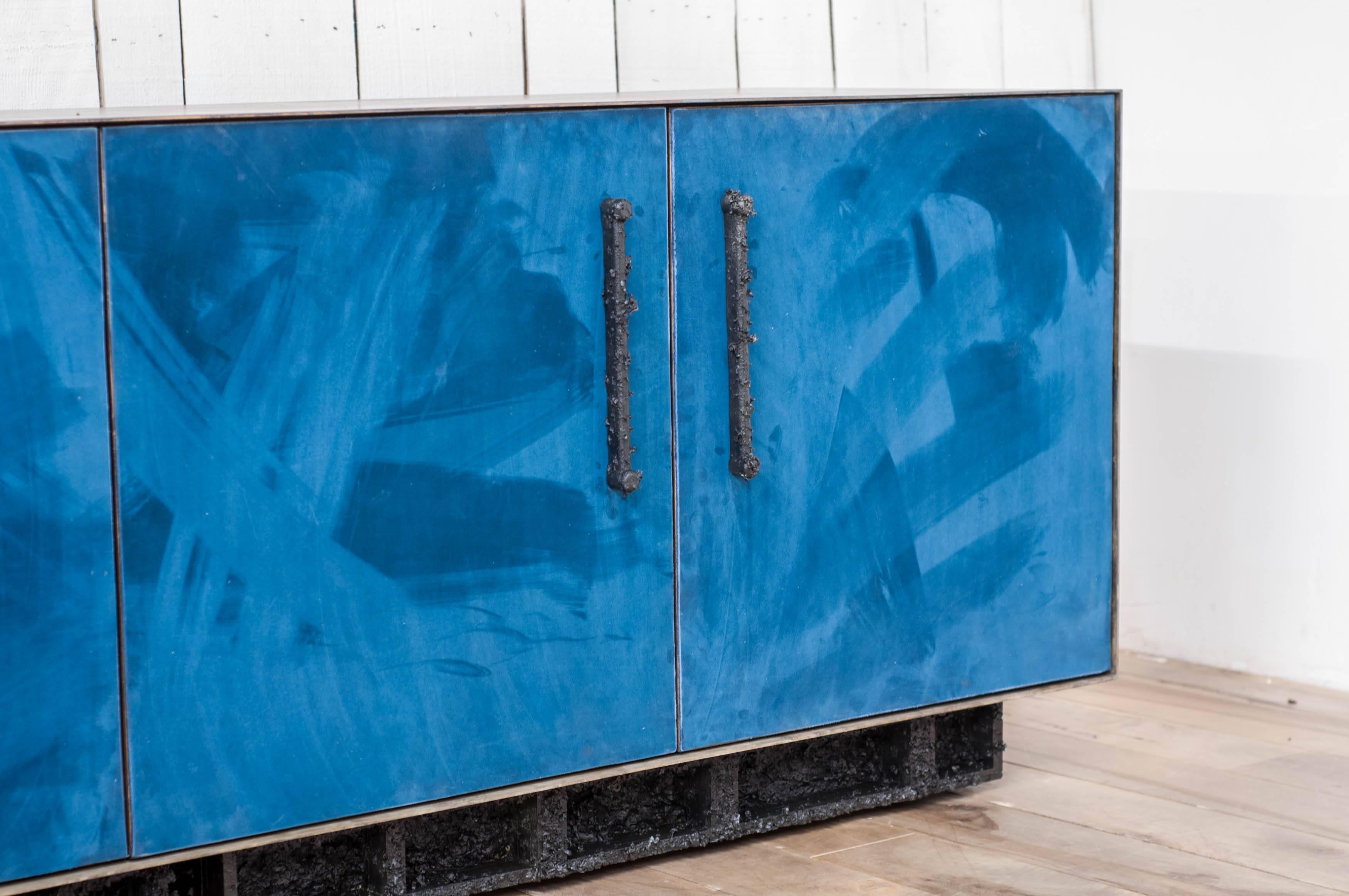 Canadian Excavated Bureau 'EB-1' in Silver Plated Bronze, Blue Suede, Cast Pewter