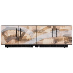 Excavated Bureau ‘EB-2’ in Painted Maple, Silver Plated Bronze, Cast Pewter