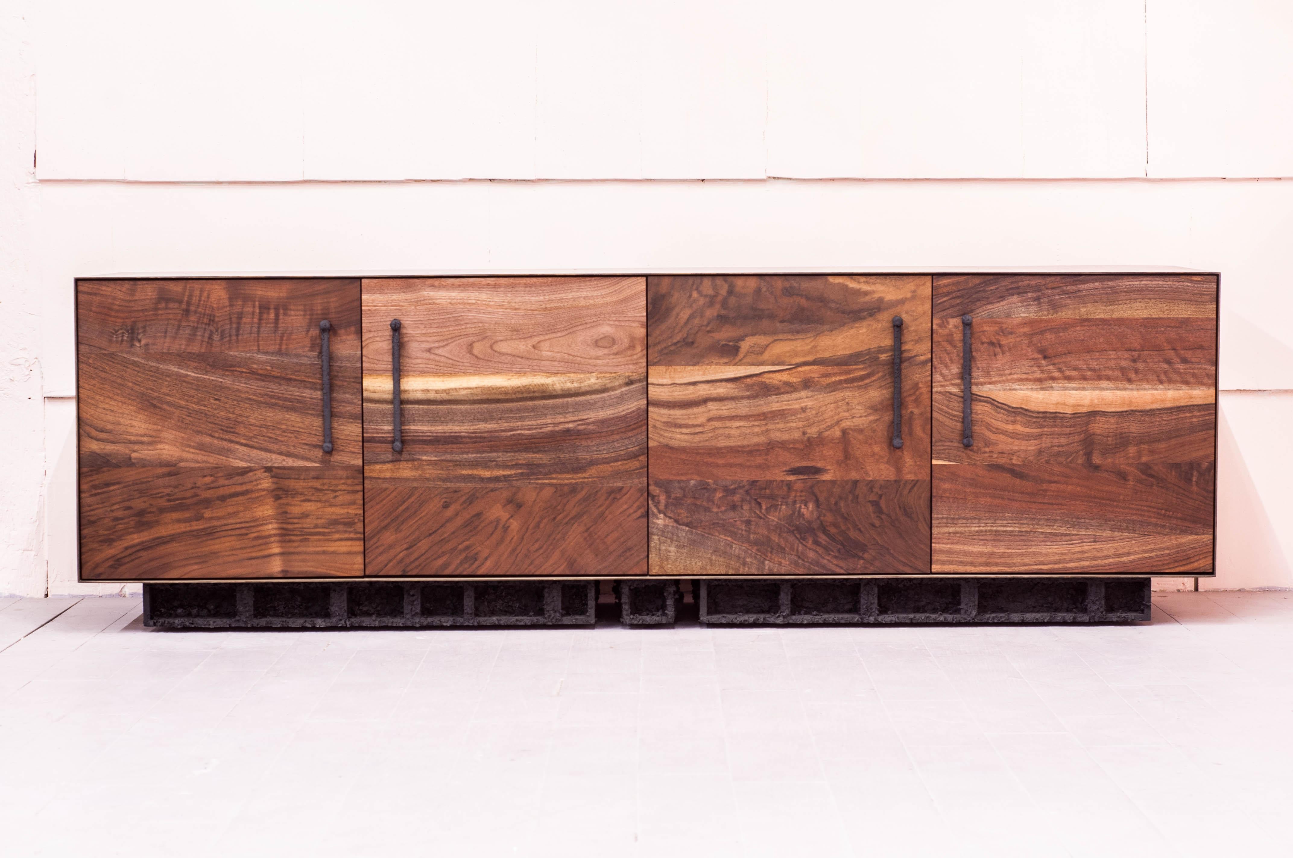 Contemporary Excavated Bureau in Claro Walnut and Silver Plated Bronze and Cast Pewter