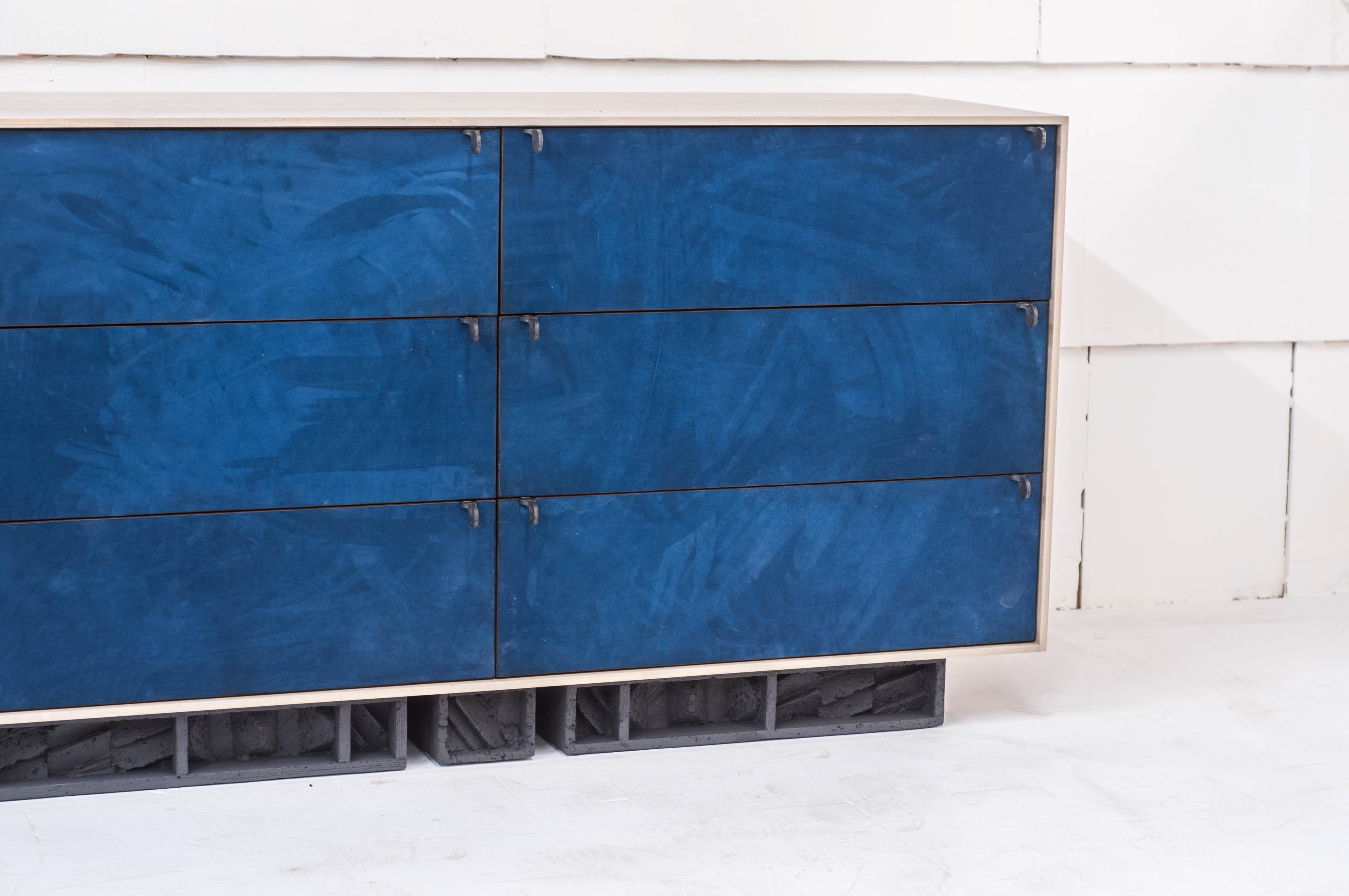 Canadian Excavated Wardrobe in Blue Suede and Oxidized Maple with Cast Pewter Handles