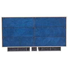 Excavated Wardrobe in Blue Suede and Oxidized Maple with Cast Pewter handles