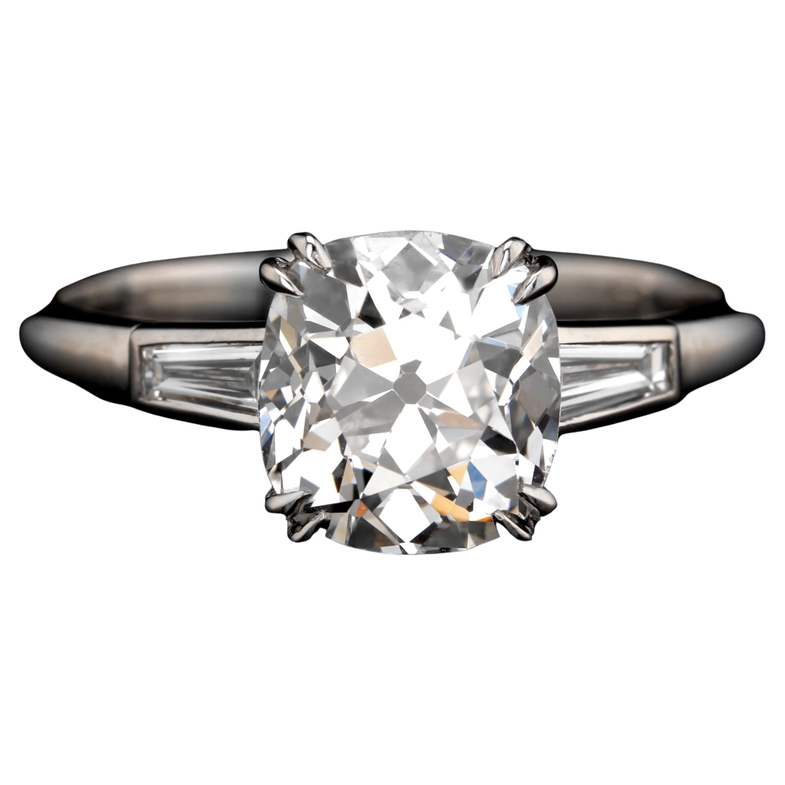 Exceedingly Rare GIA Certified 2 Carat D Int. Flawless Old Mine Cut Diamond Ring For Sale