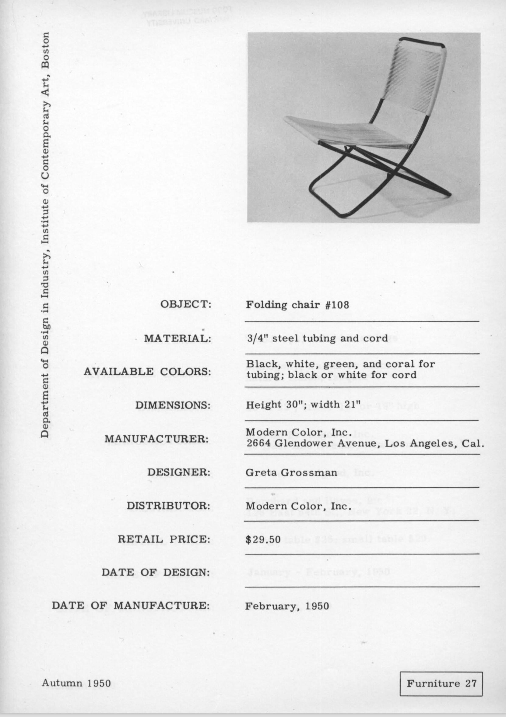 Greta Grossman Folding Chair For Sale 3