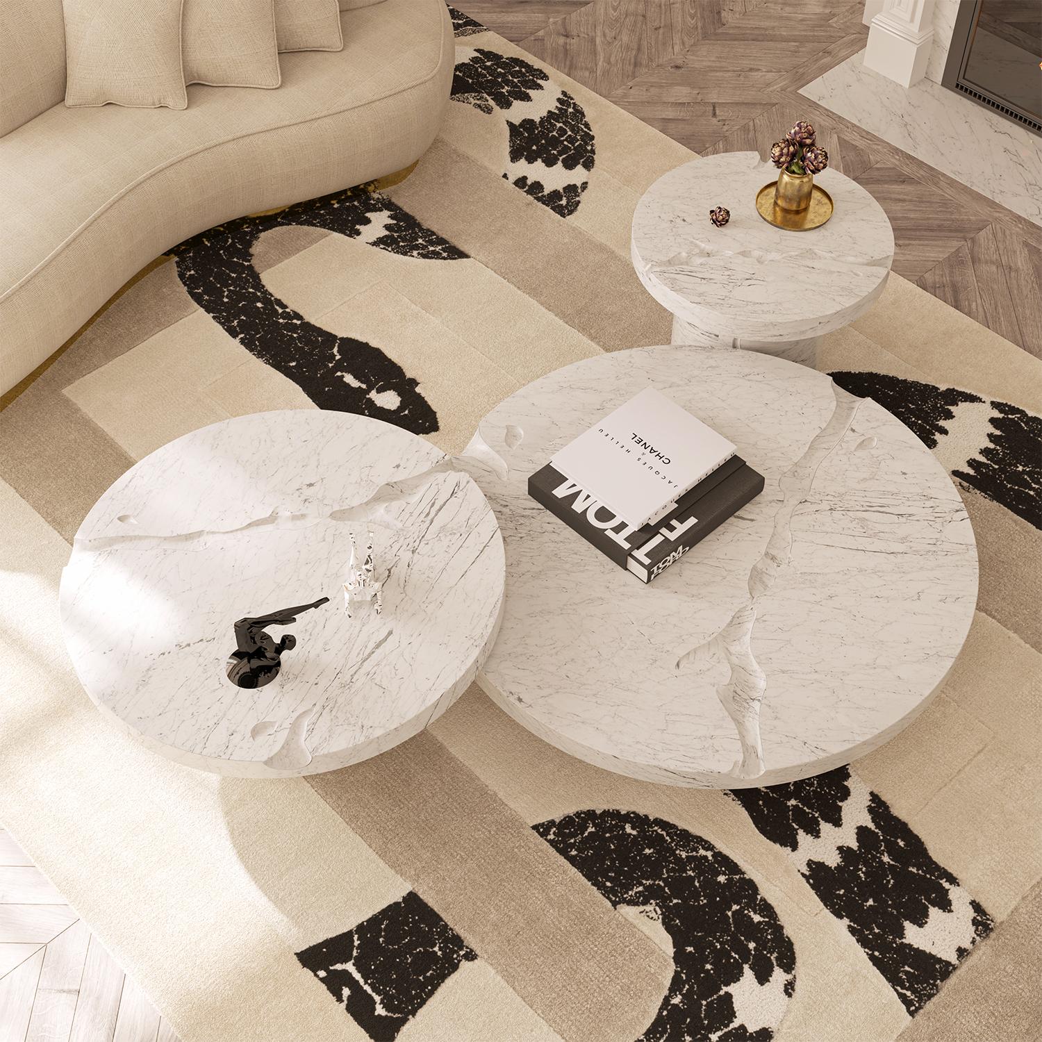 Marbre Table basse en marbre blanc Excellence Set of 3 en vente