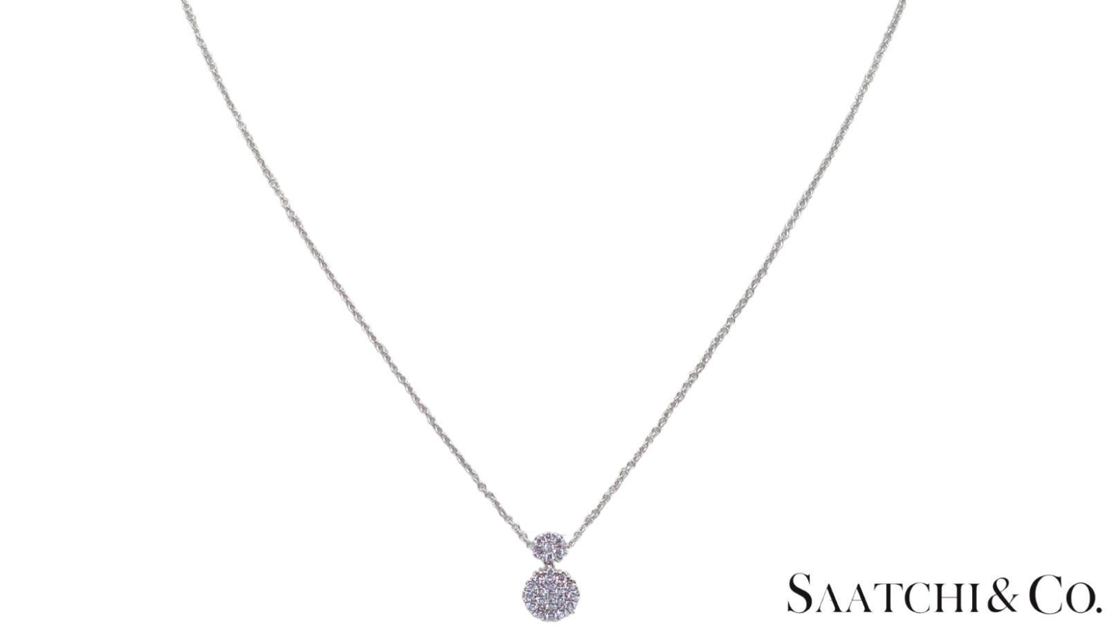 Excellent Or blanc 14K 585 - Diamant naturel VVS : Pendentif rond avec chaîne en vente 5