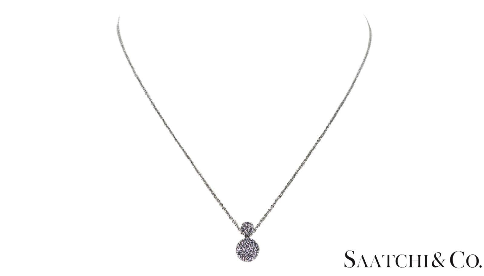 Contemporain Excellent Or blanc 14K 585 - Diamant naturel VVS : Pendentif rond avec chaîne en vente