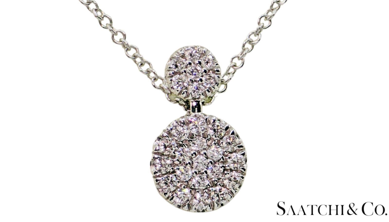 Taille brillant Excellent Or blanc 14K 585 - Diamant naturel VVS : Pendentif rond avec chaîne en vente