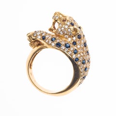Excellent 18k Gold Diamond, Sapphire and Ruby Leopard Tiger Ring with Appraisal