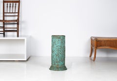 Excellent 1950s Brass Stick Umbrella Stand Pot with Verdigris Copper Patina
