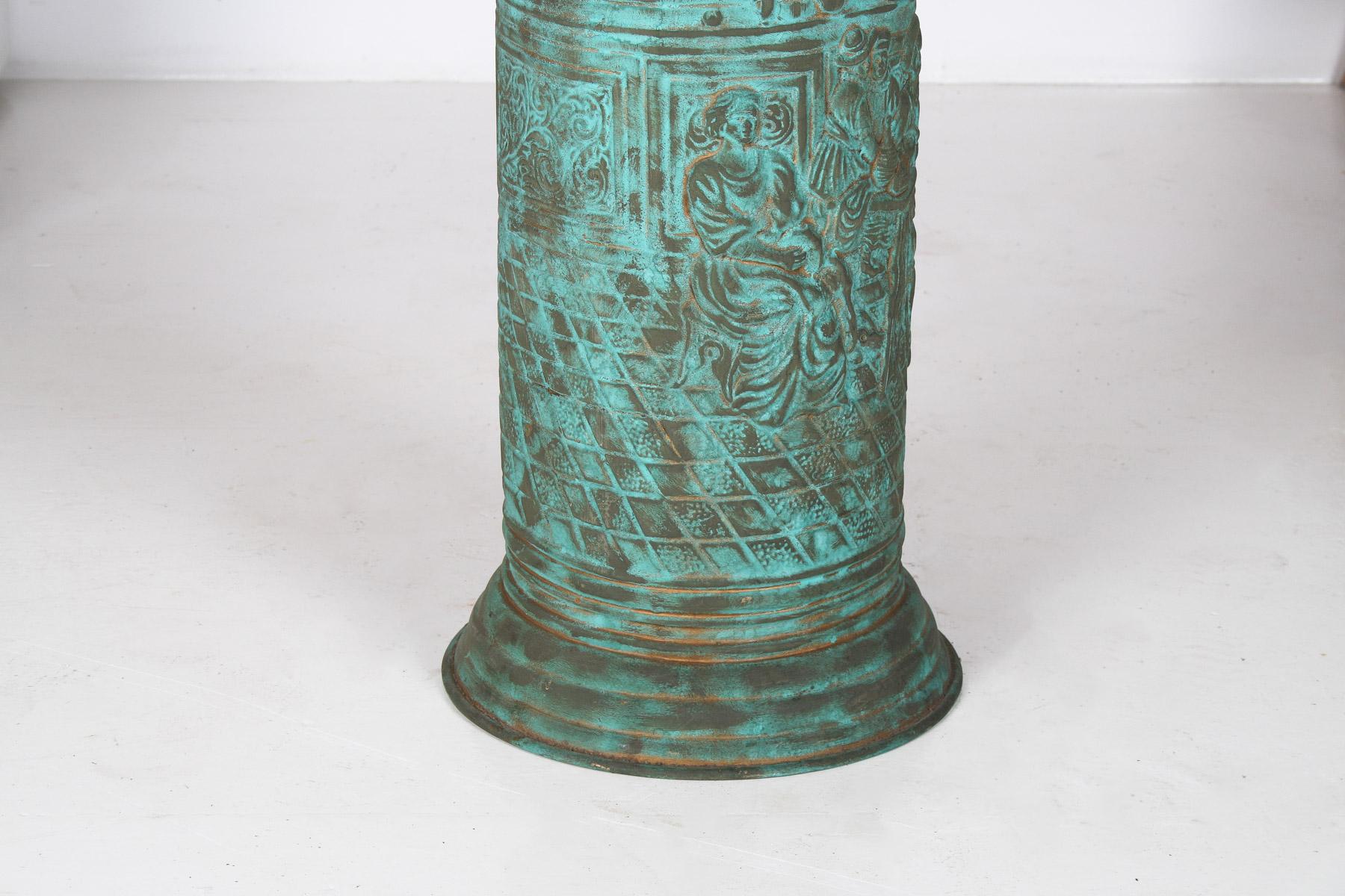 Excellent 1950s Brass Stick Umbrella Stand Pot with Verdigris Copper Patina For Sale 1
