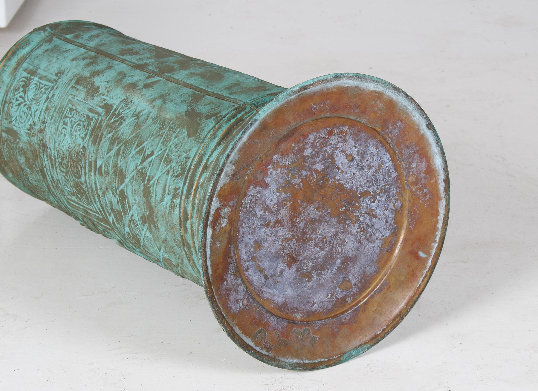 Excellent 1950s Brass Stick Umbrella Stand Pot with Verdigris Copper Patina For Sale 3