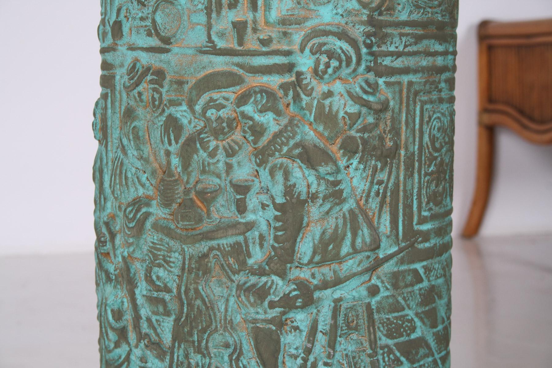 Excellent 1950s Brass Stick Umbrella Stand Pot with Verdigris Copper Patina For Sale 4