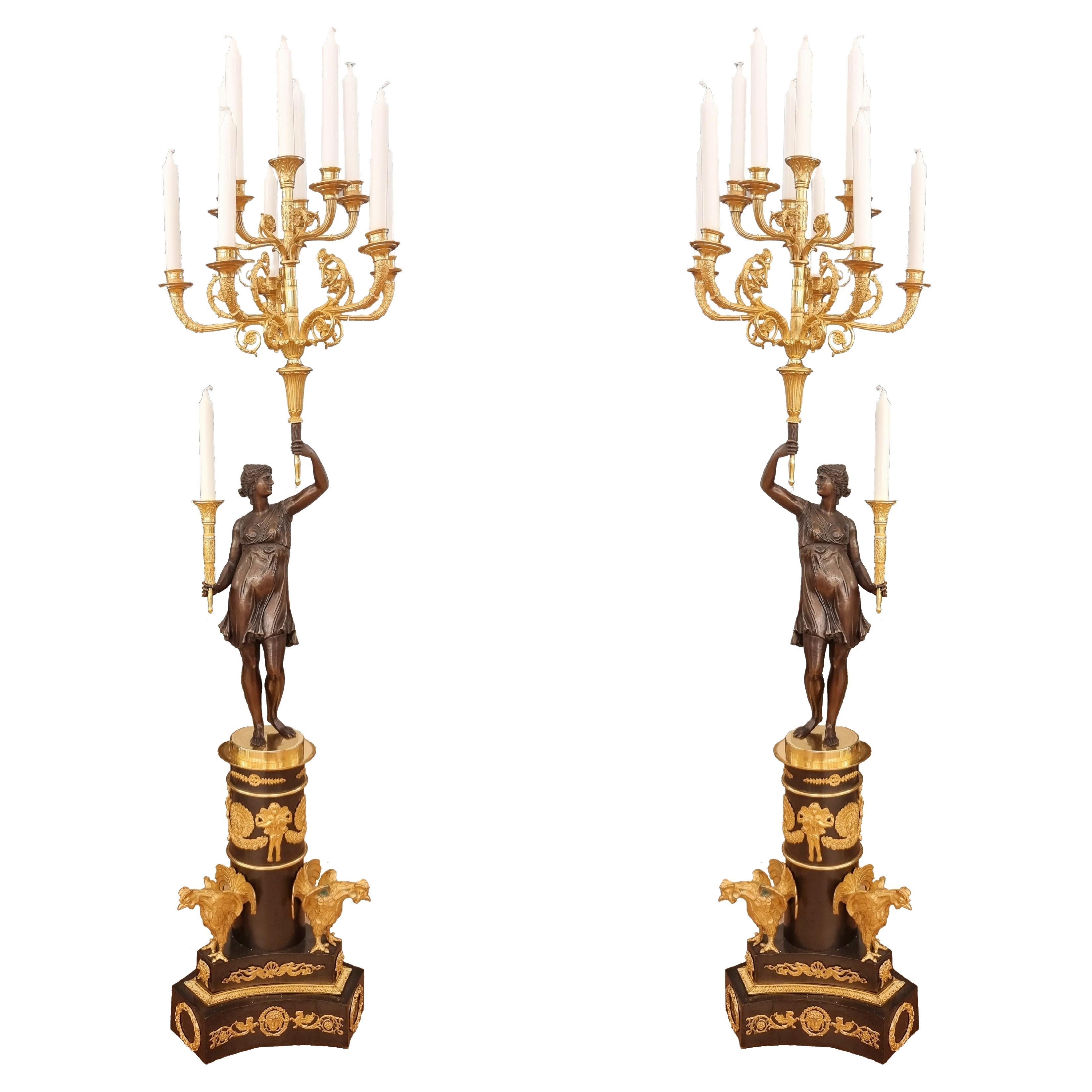 Late 19th century bronze candelabras with sixteen lights