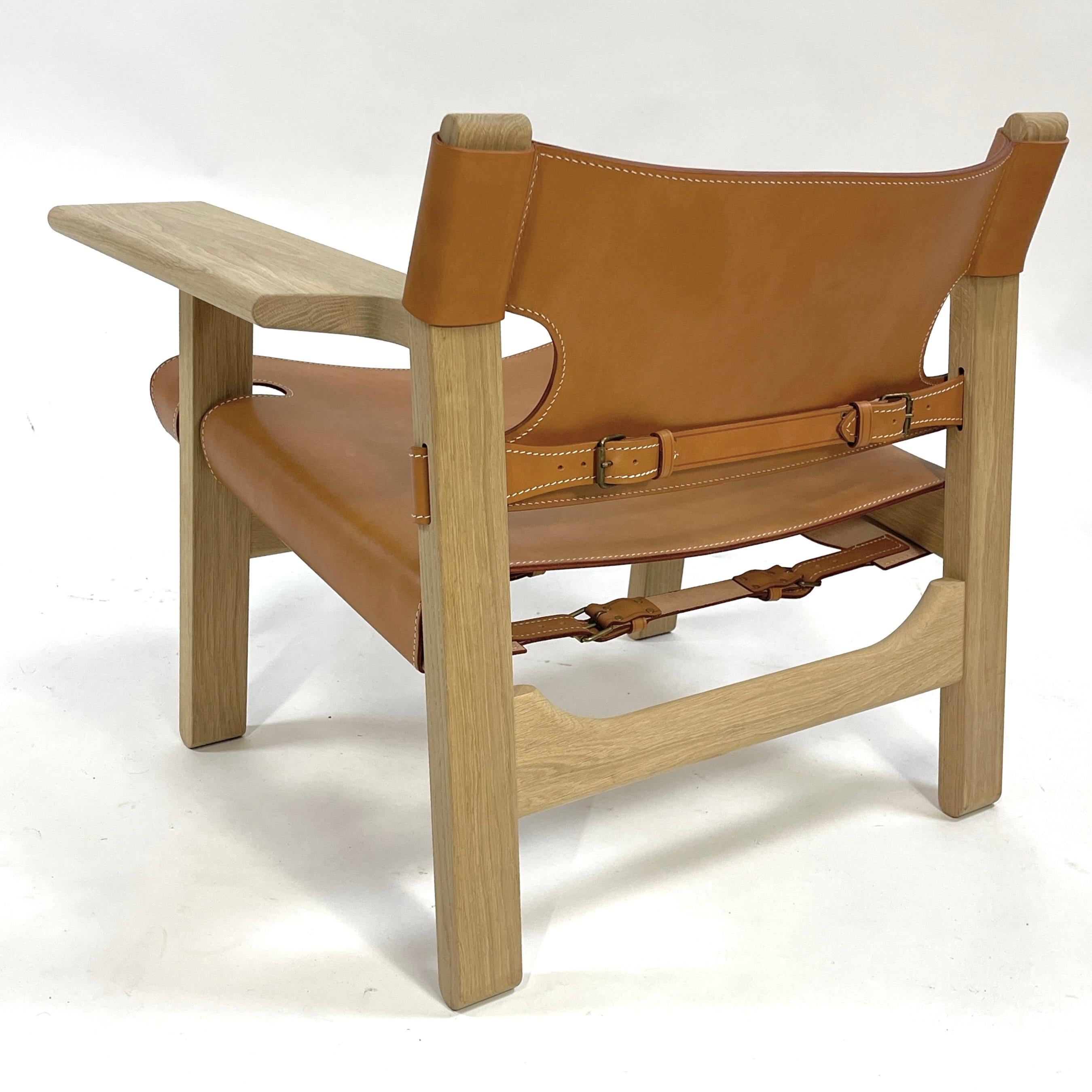 Excellent Børge Mogensen Oak & Saddle Leather 1958 Spanish Chair for Frederica  For Sale 5
