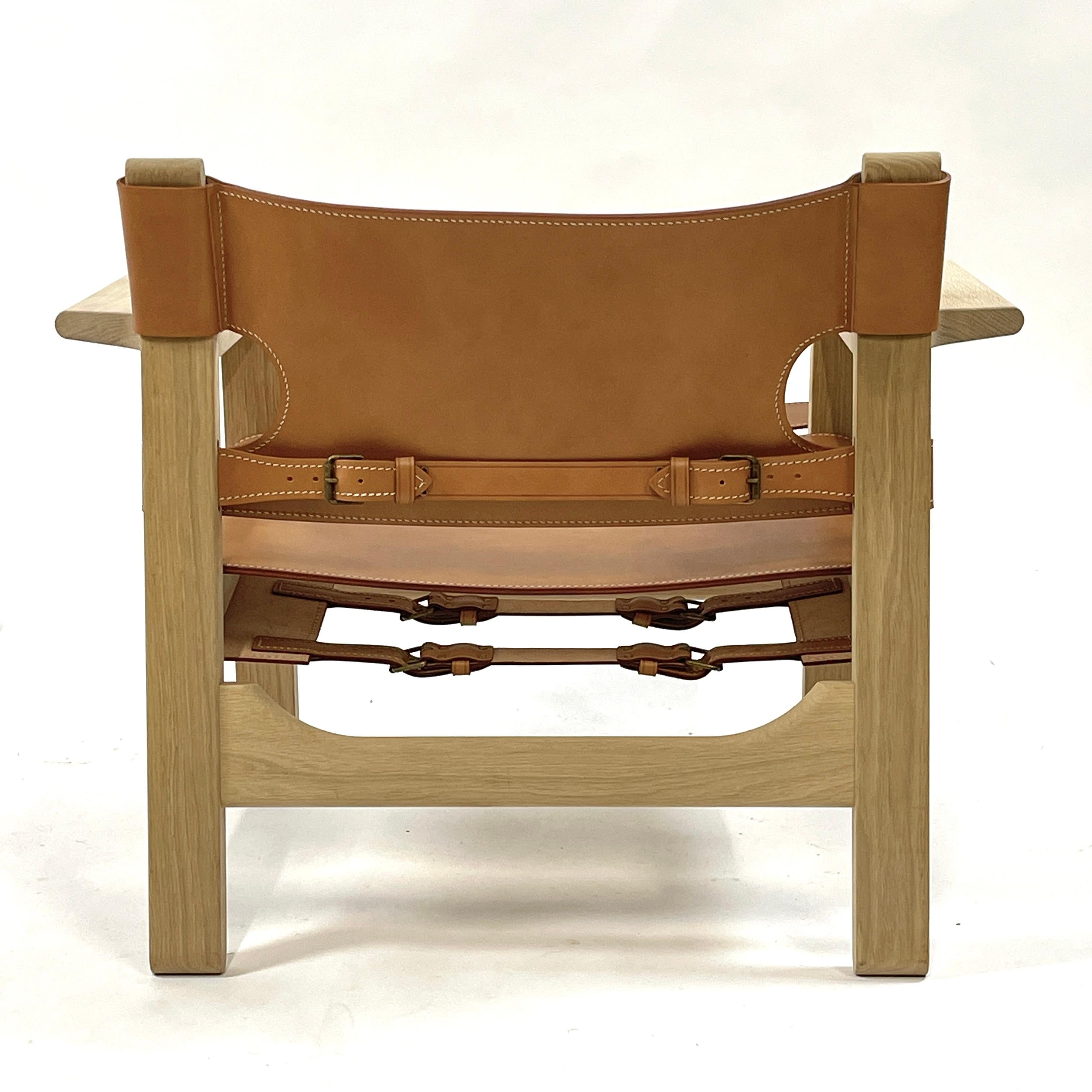 Excellent Børge Mogensen Oak & Saddle Leather 1958 Spanish Chair for Frederica  For Sale 12
