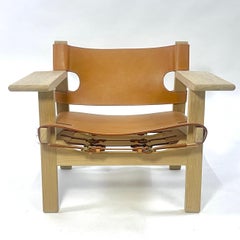 Excellent Børge Mogensen Oak & Saddle Leather 1958 Spanish Chair for Frederica