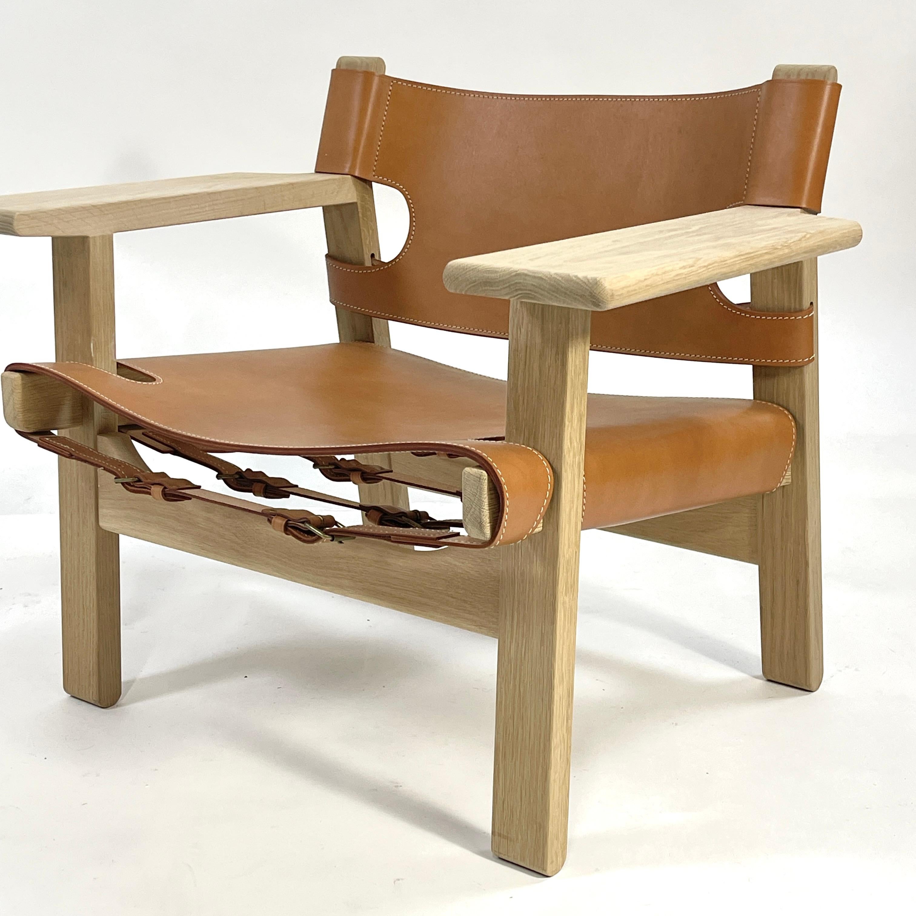 Excellent Børge Mogensen Oak & Saddle Leather 1958 Spanish Chair for Frederica  For Sale 13