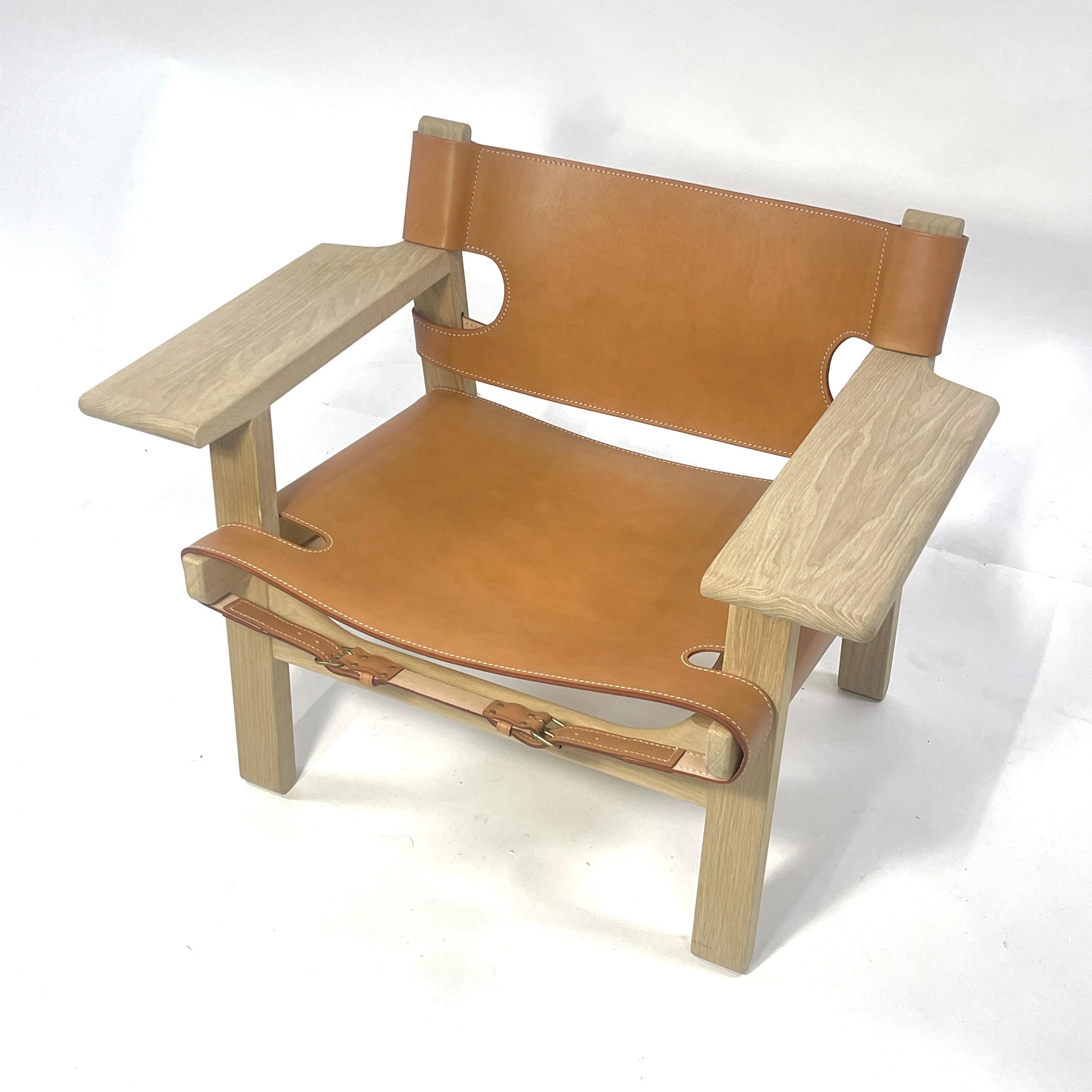 Scandinavian Modern Excellent Børge Mogensen Oak & Saddle Leather 1958 Spanish Chair for Frederica  For Sale