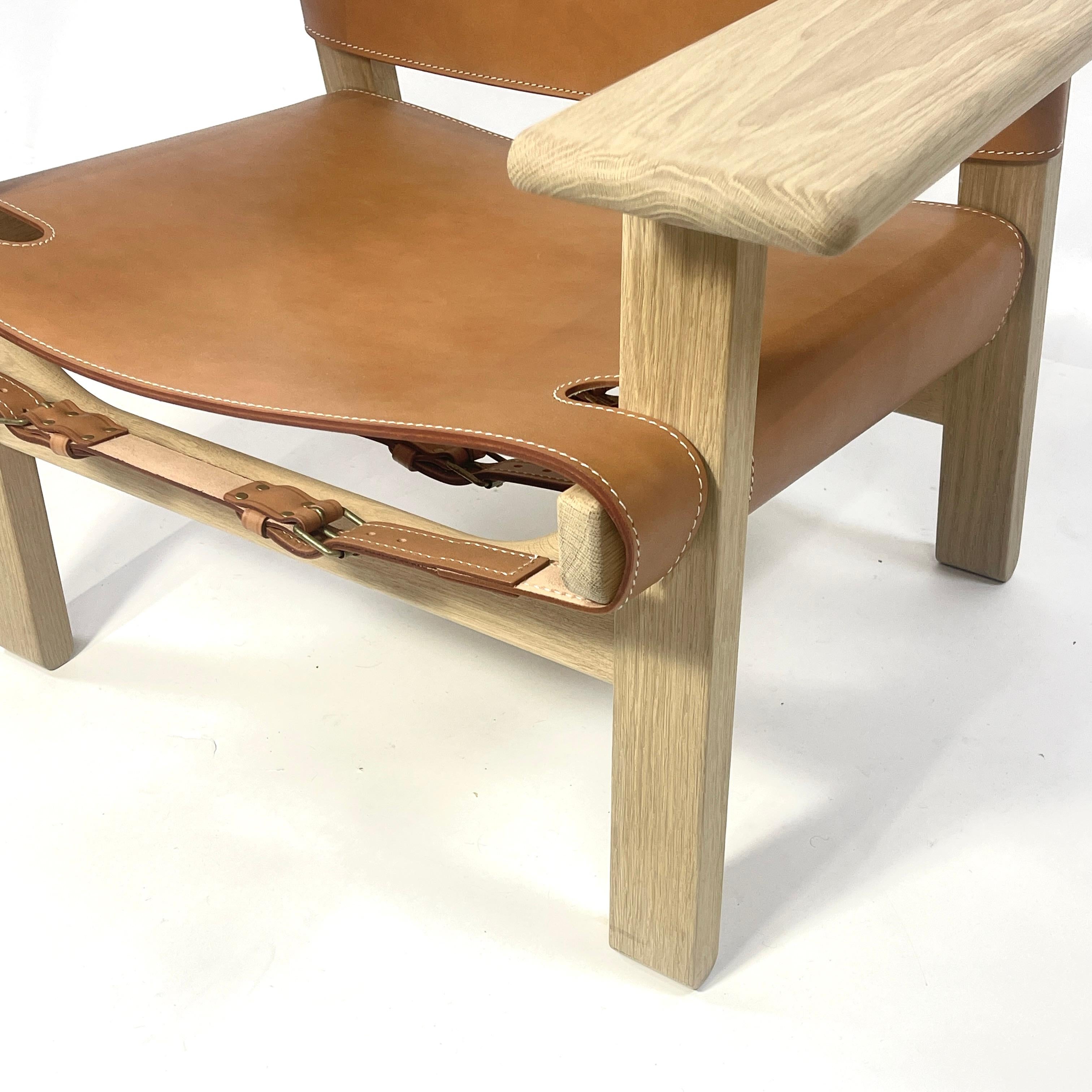 Danish Excellent Børge Mogensen Oak & Saddle Leather 1958 Spanish Chair for Frederica