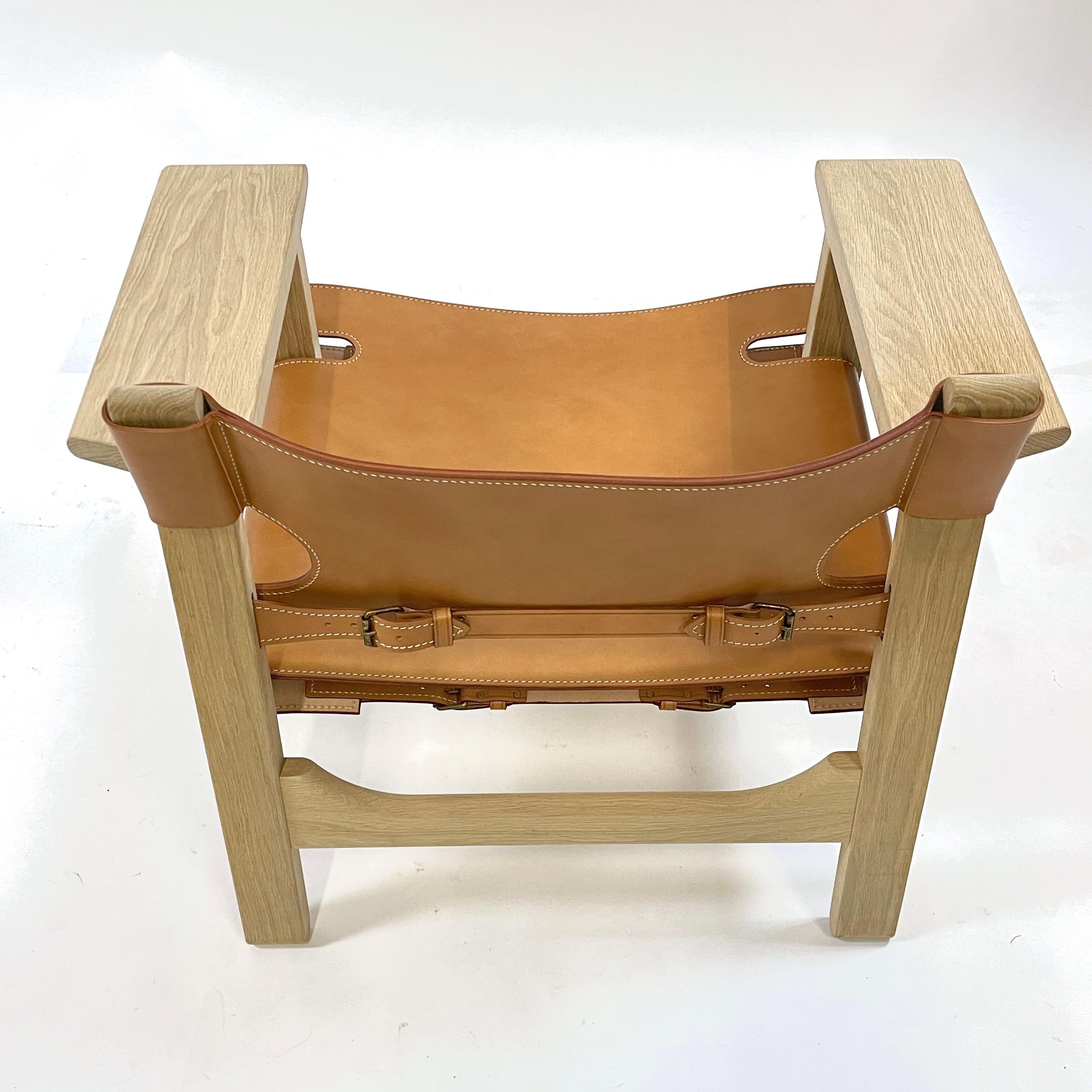 Excellent Børge Mogensen Oak & Saddle Leather 1958 Spanish Chair for Frederica 1