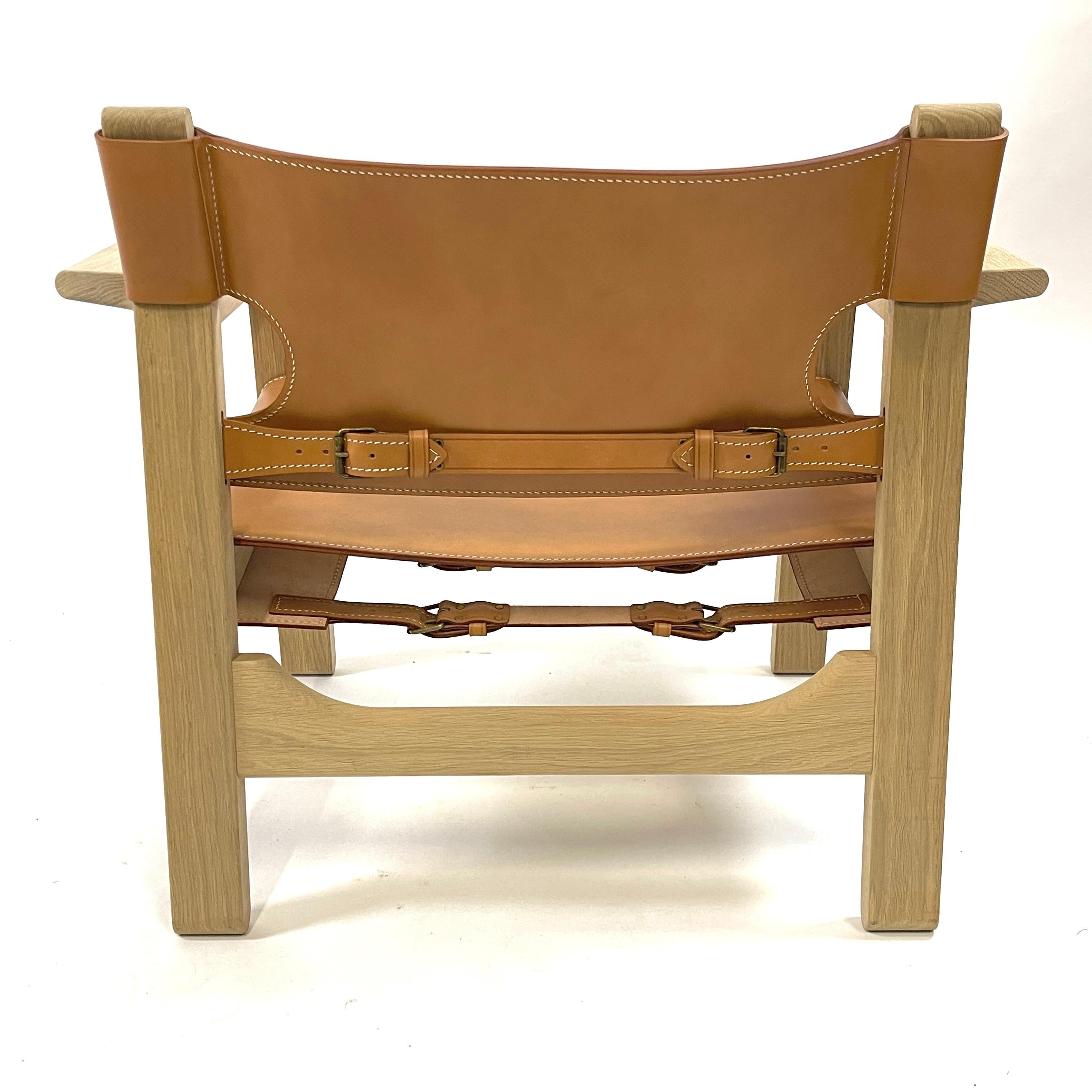 Excellent Børge Mogensen Oak & Saddle Leather 1958 Spanish Chair for Frederica  For Sale 2