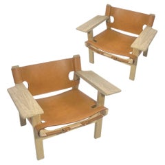 Ausgezeichneter Børge Mogensen Oak & Saddle Leather 1958 Spanish Chair für Frederica 