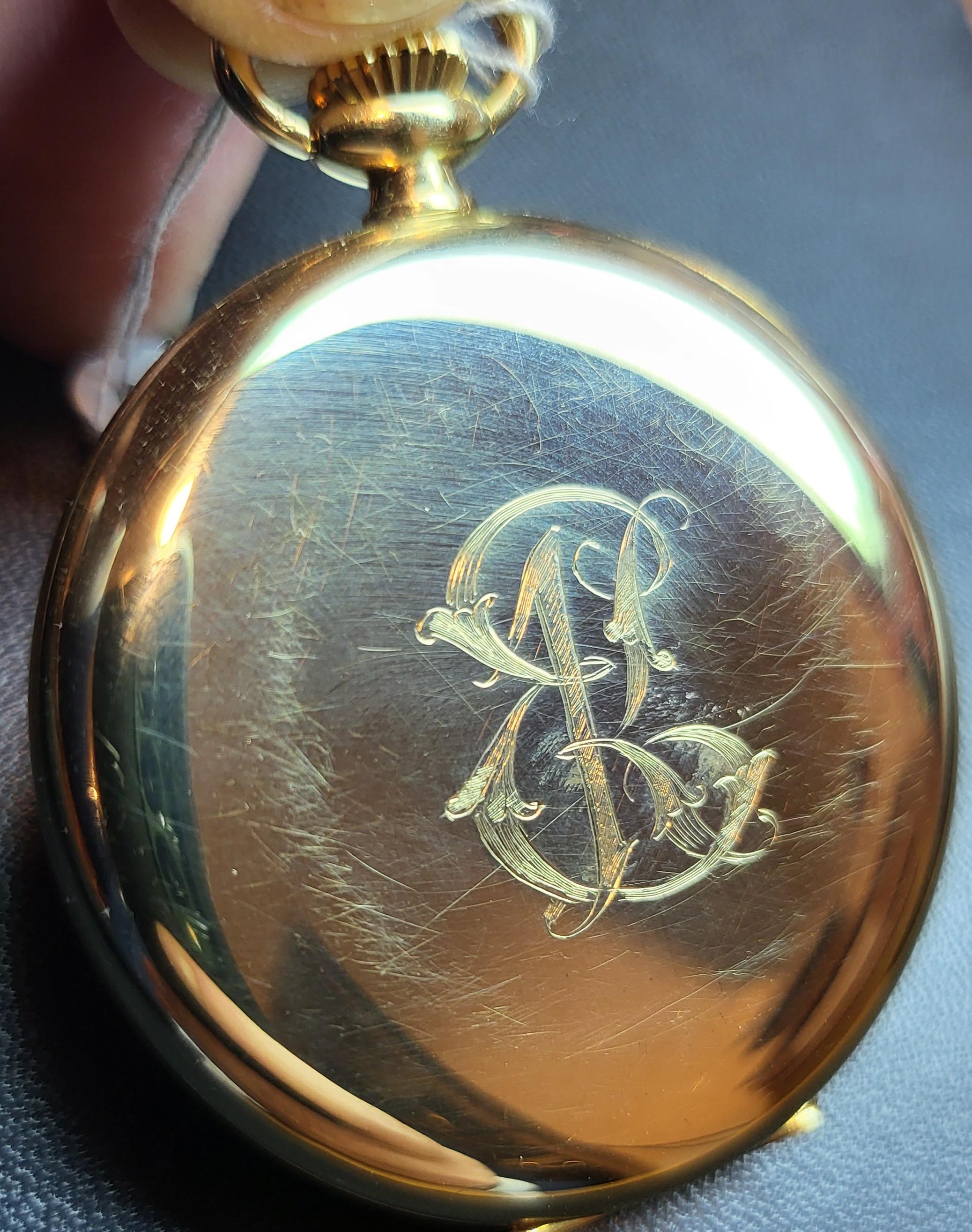 Excellent Condition 14kt Yellow Gold Omega Pocket Watch, Calibre 163, Gold Dial For Sale 12