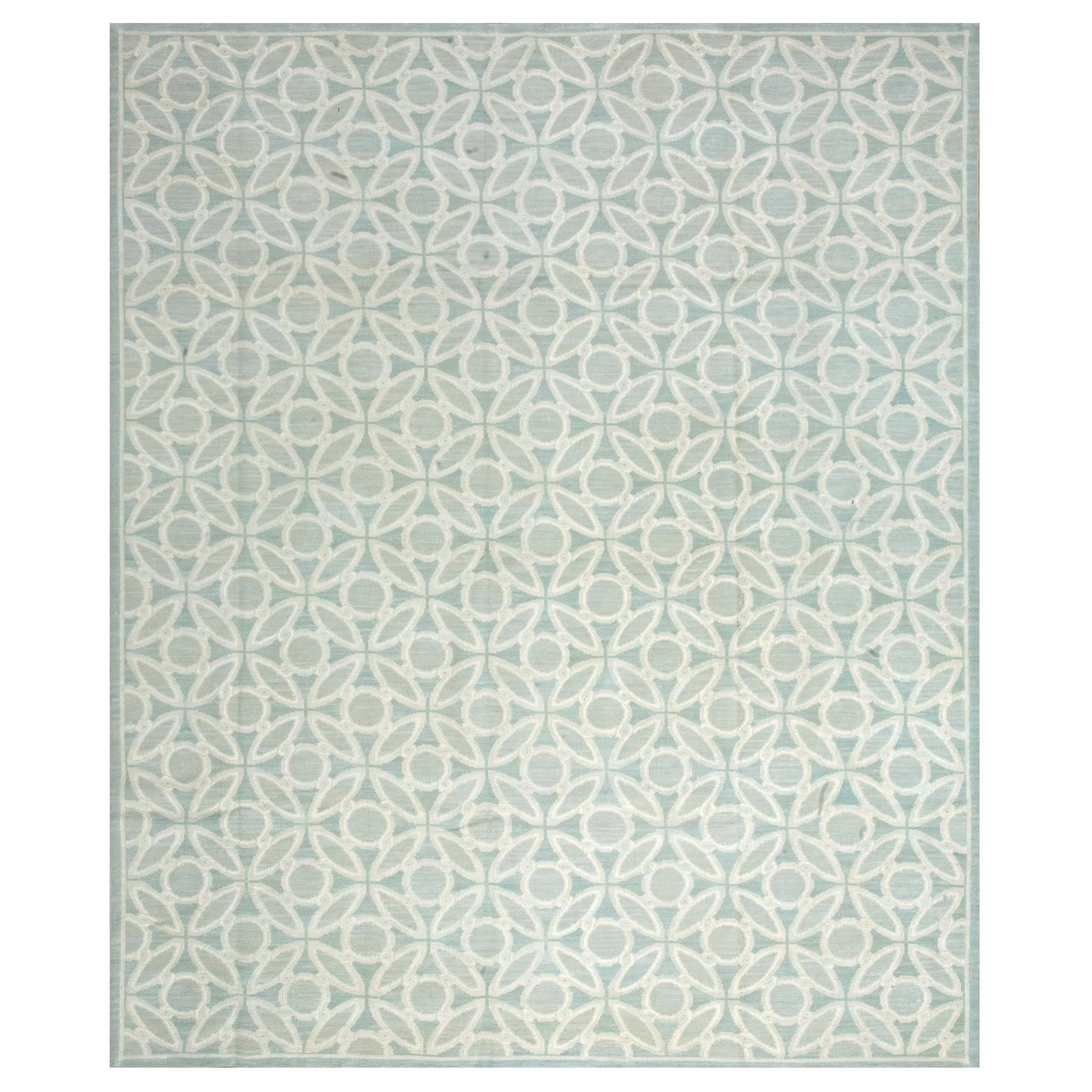 Excellent Contemporary Handwoven Wool Needlepoint Flat Weave Silk Highlight