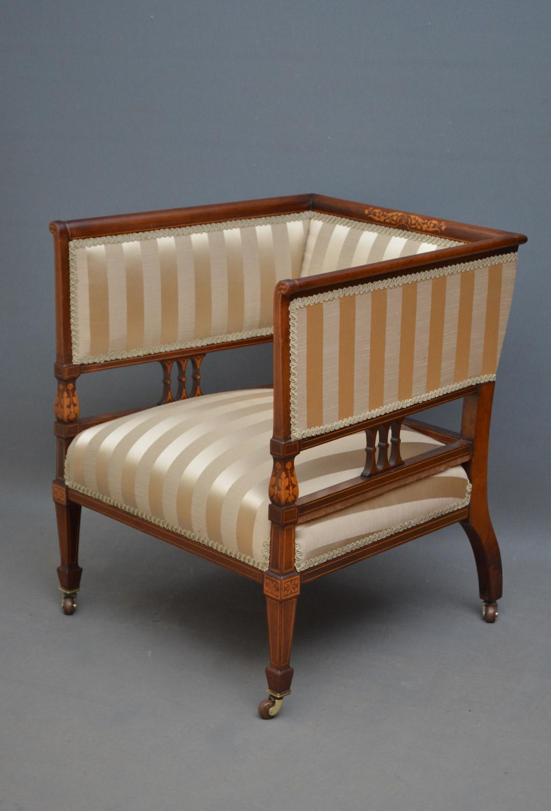 Excellent Edwardian Mahogany and Inlaid Armchair 1