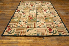 Excellent Folk Art Style in a Beige Background Contemporary American Hooked Rug